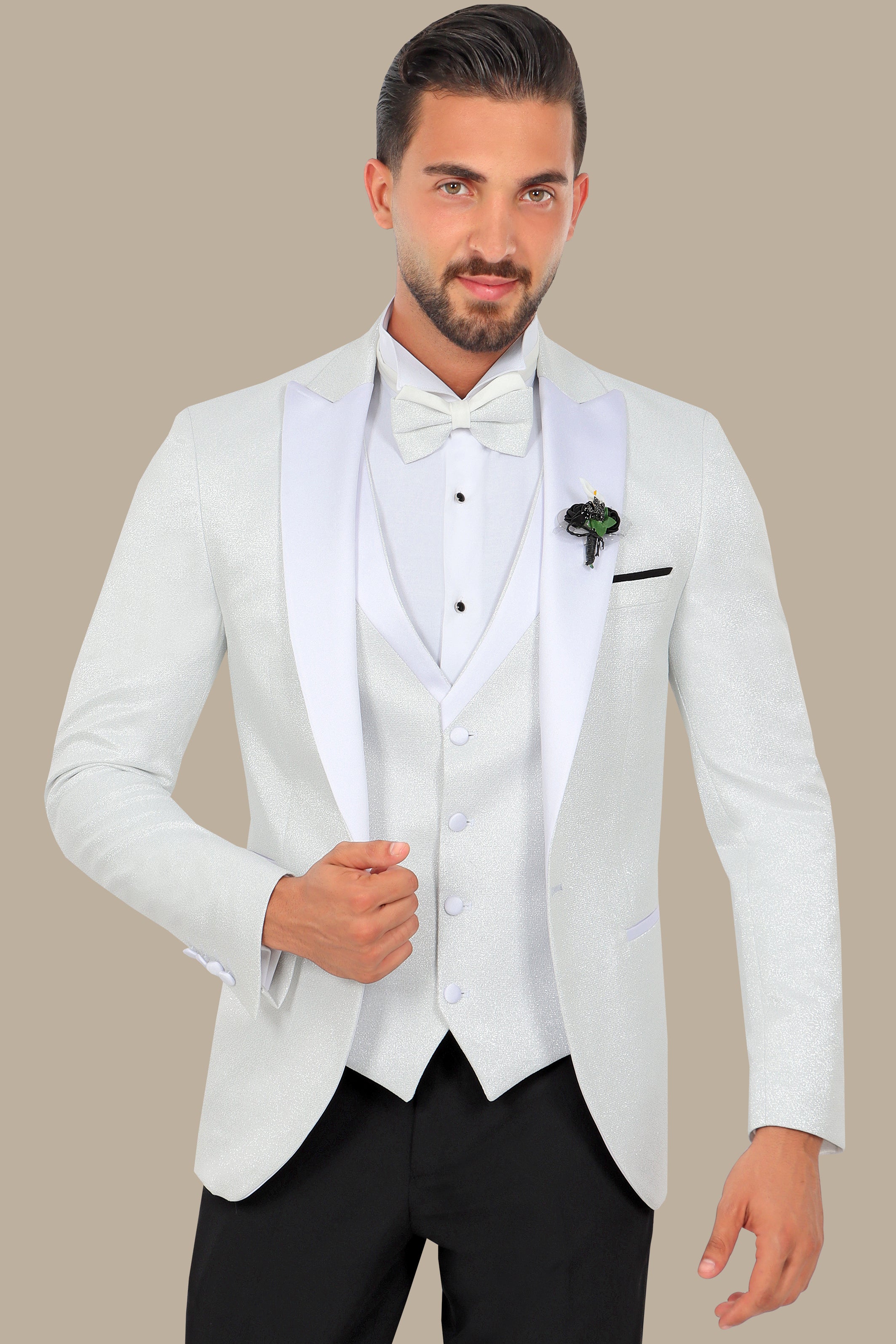 Silver Glitter 4-Piece Tuxedo Peak Lapel