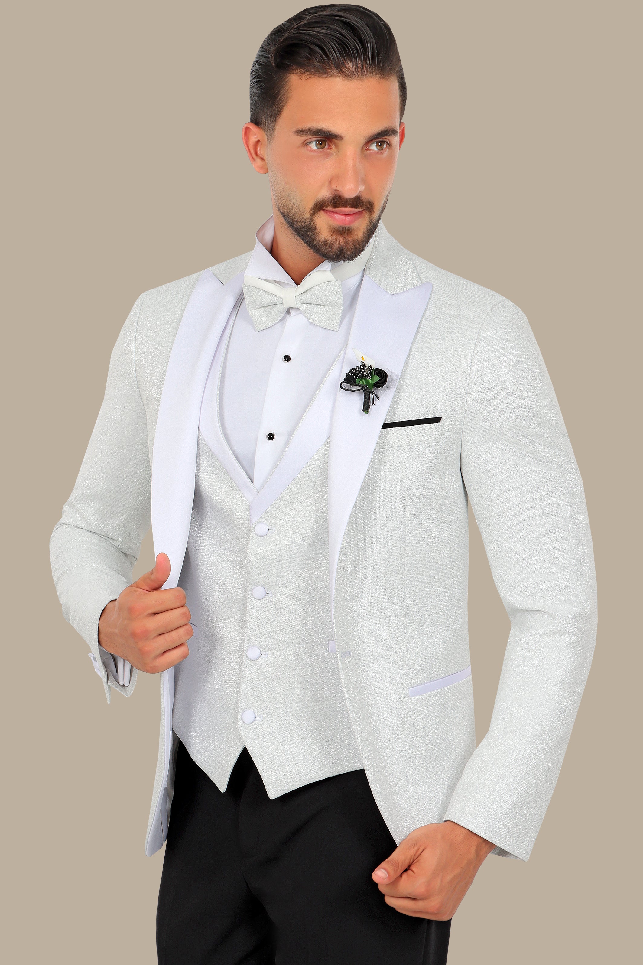 Silver Glitter 4-Piece Tuxedo Peak Lapel