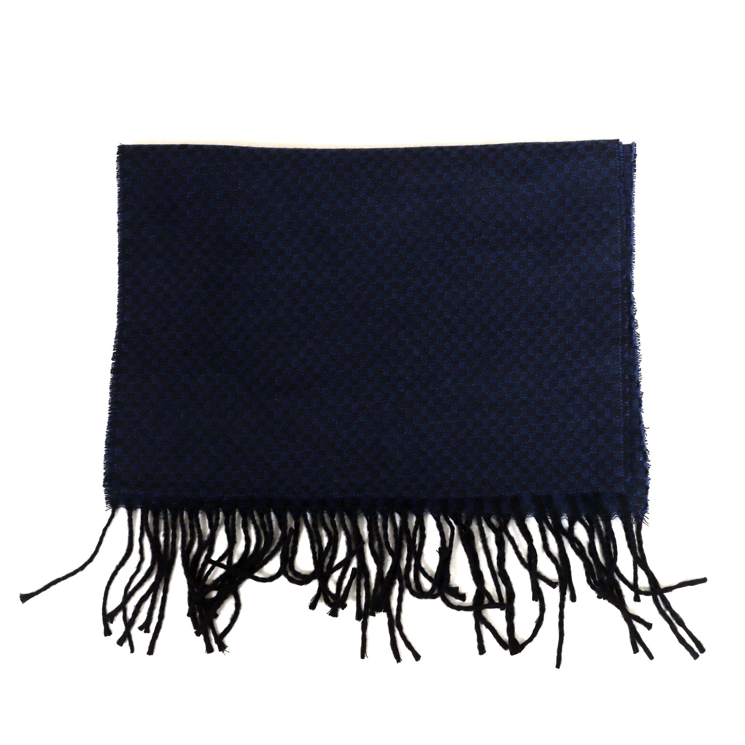 Nautical Elegance: Navy Wool Scarf with Gingham Checks