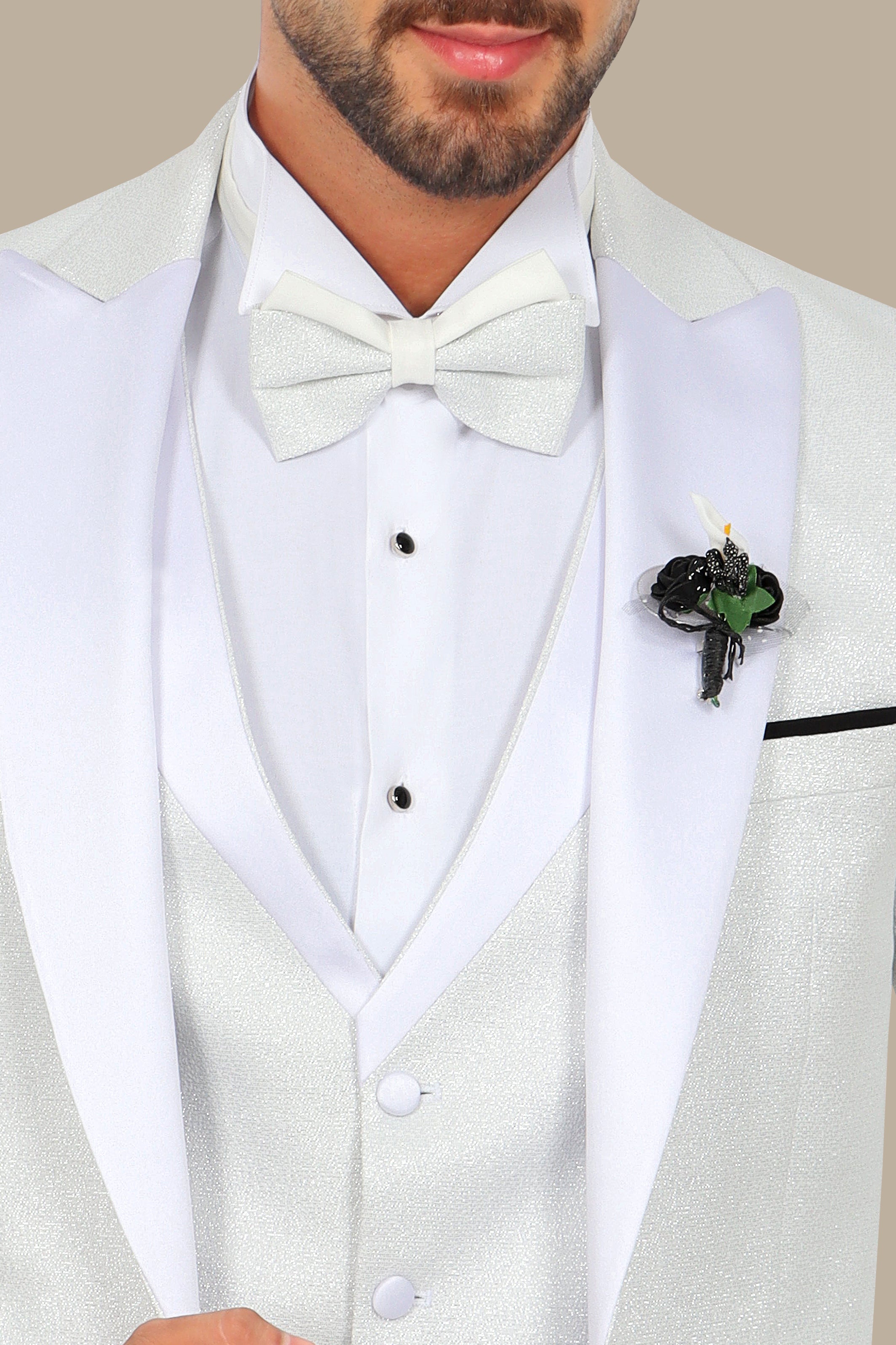 Silver Glitter 4-Piece Tuxedo Peak Lapel