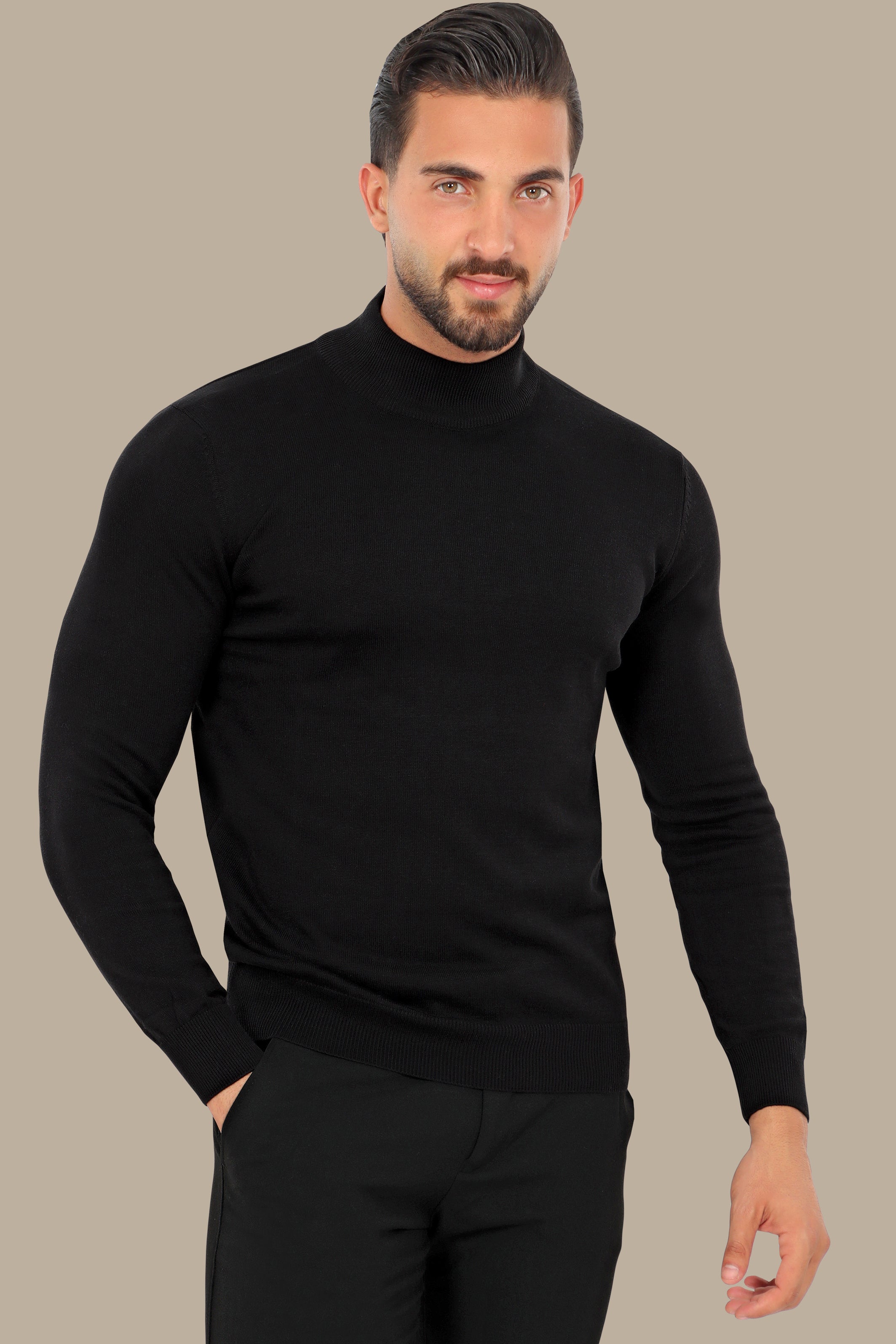 Black Elegance: High Neck Basic Sweater