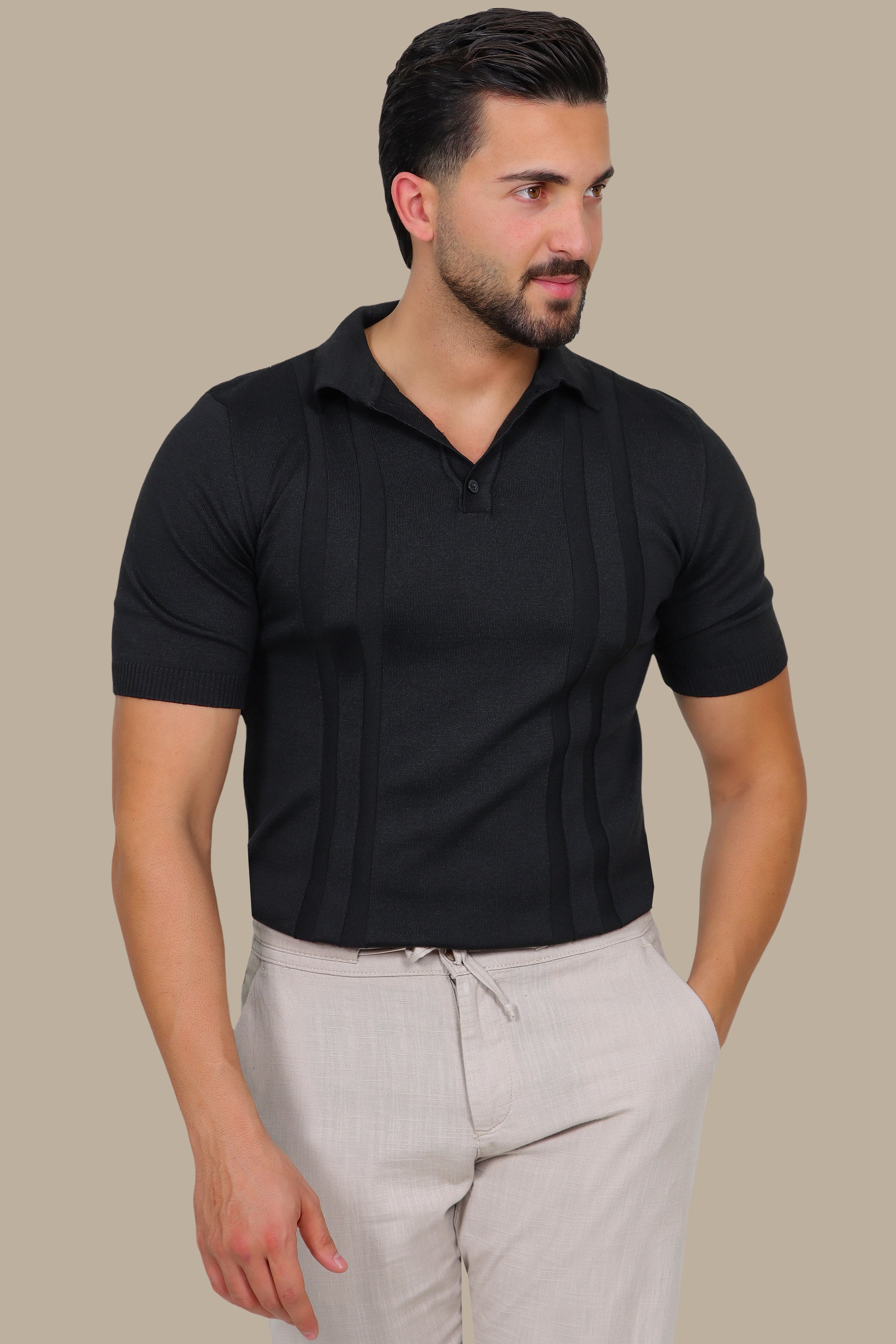 Mercerized Polo with Double Line Detail – Black