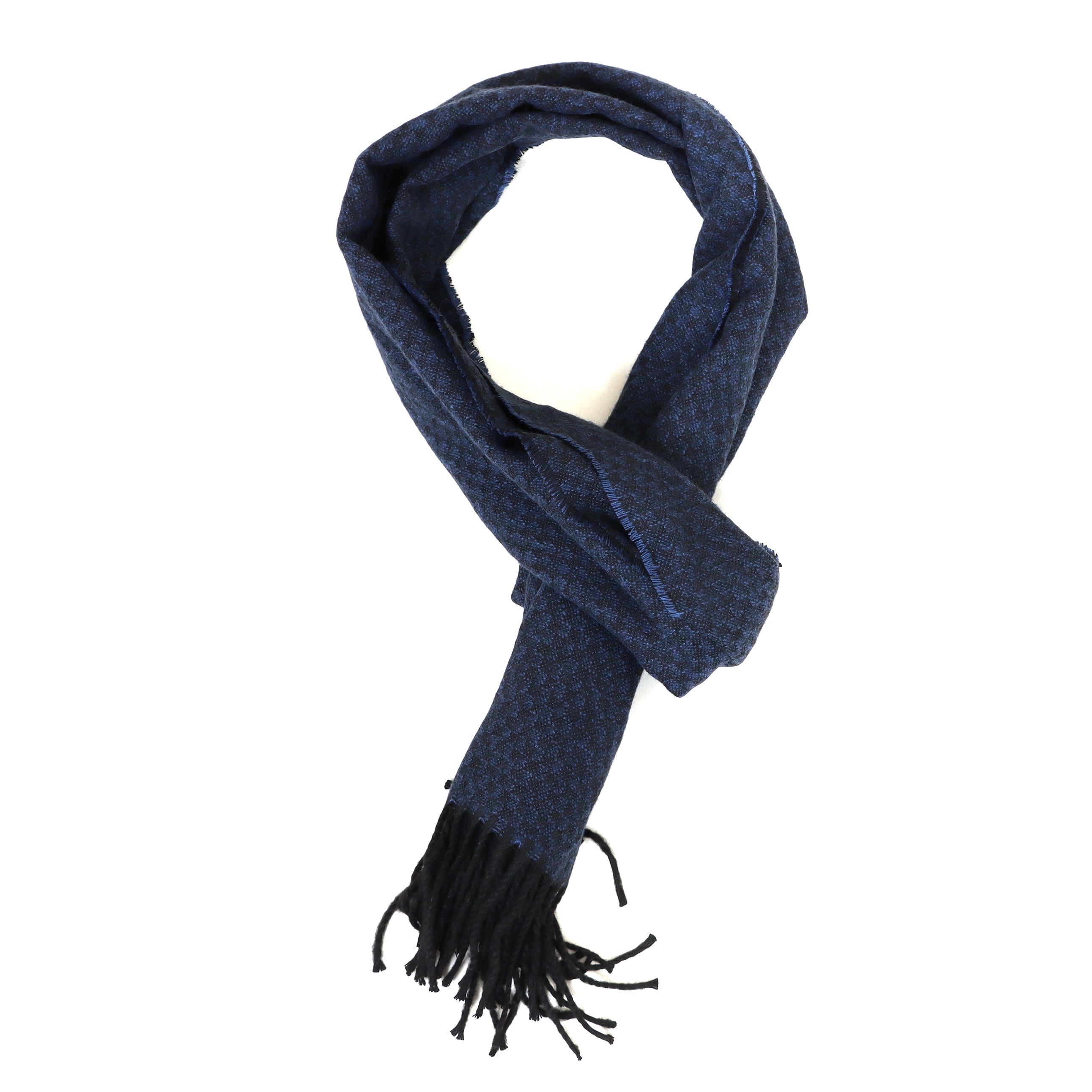 Nautical Elegance: Navy Wool Scarf with Gingham Checks