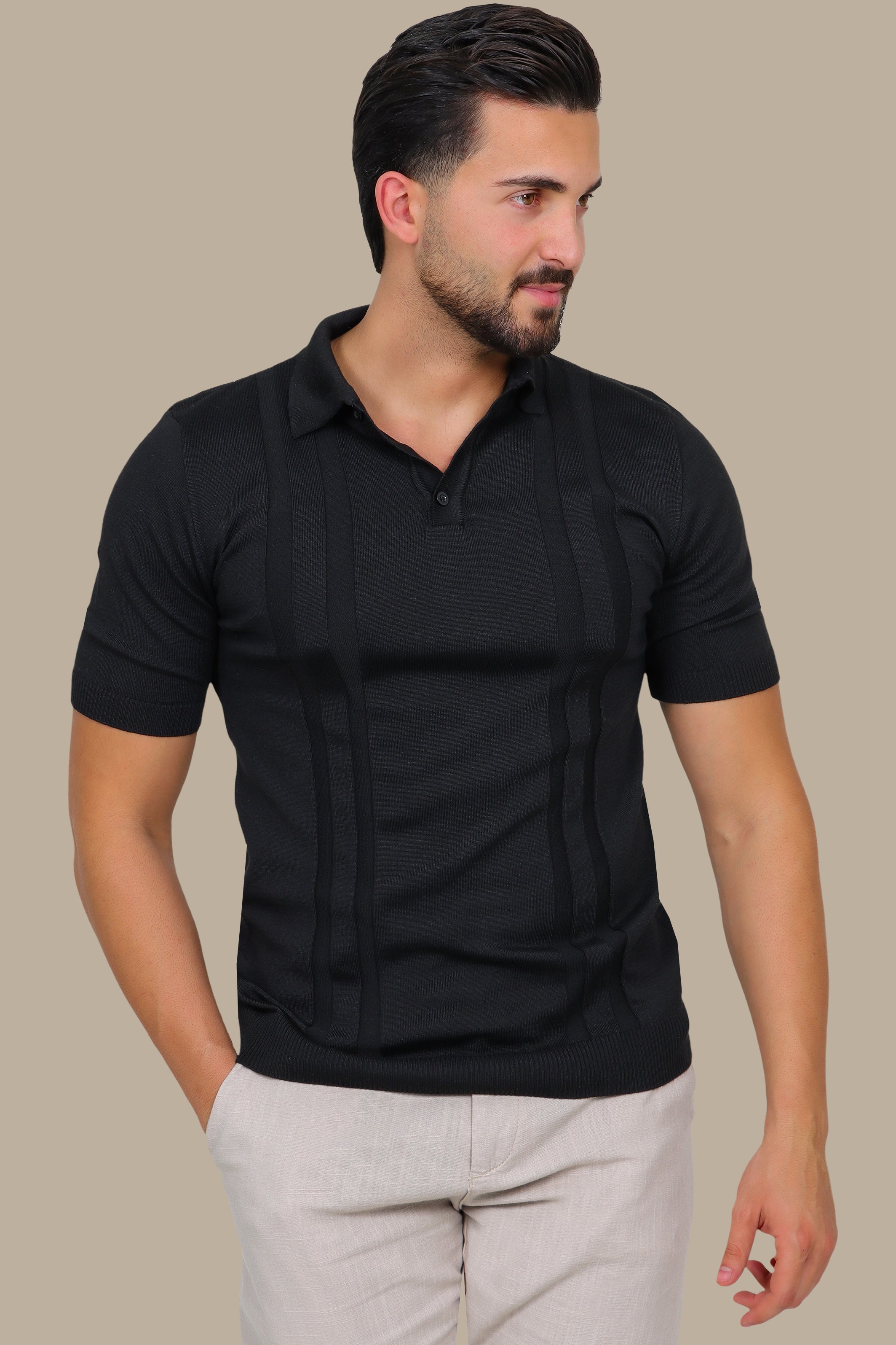Mercerized Polo with Double Line Detail – Black