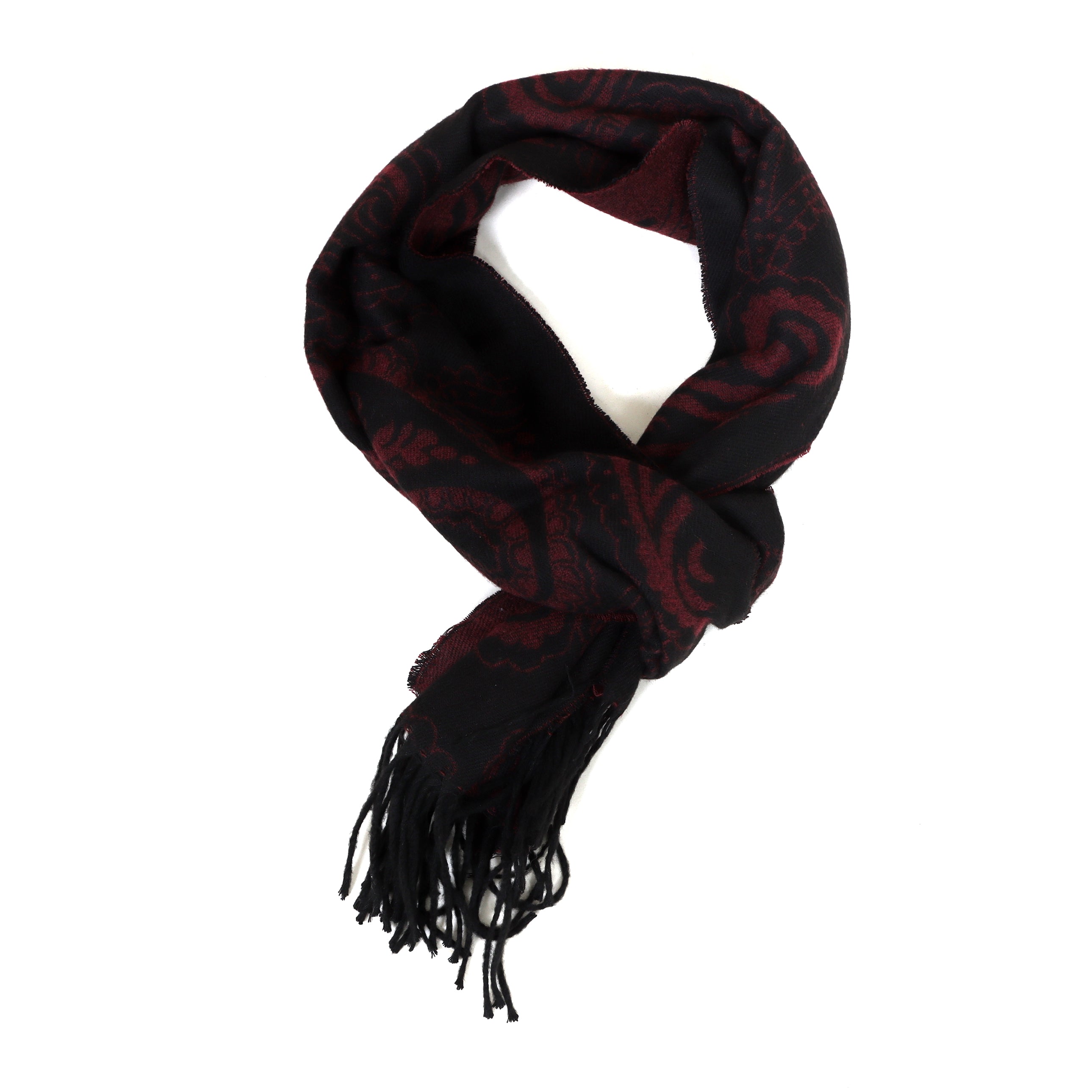 Black Beauty: Bordeaux Paisley Wool Scarf