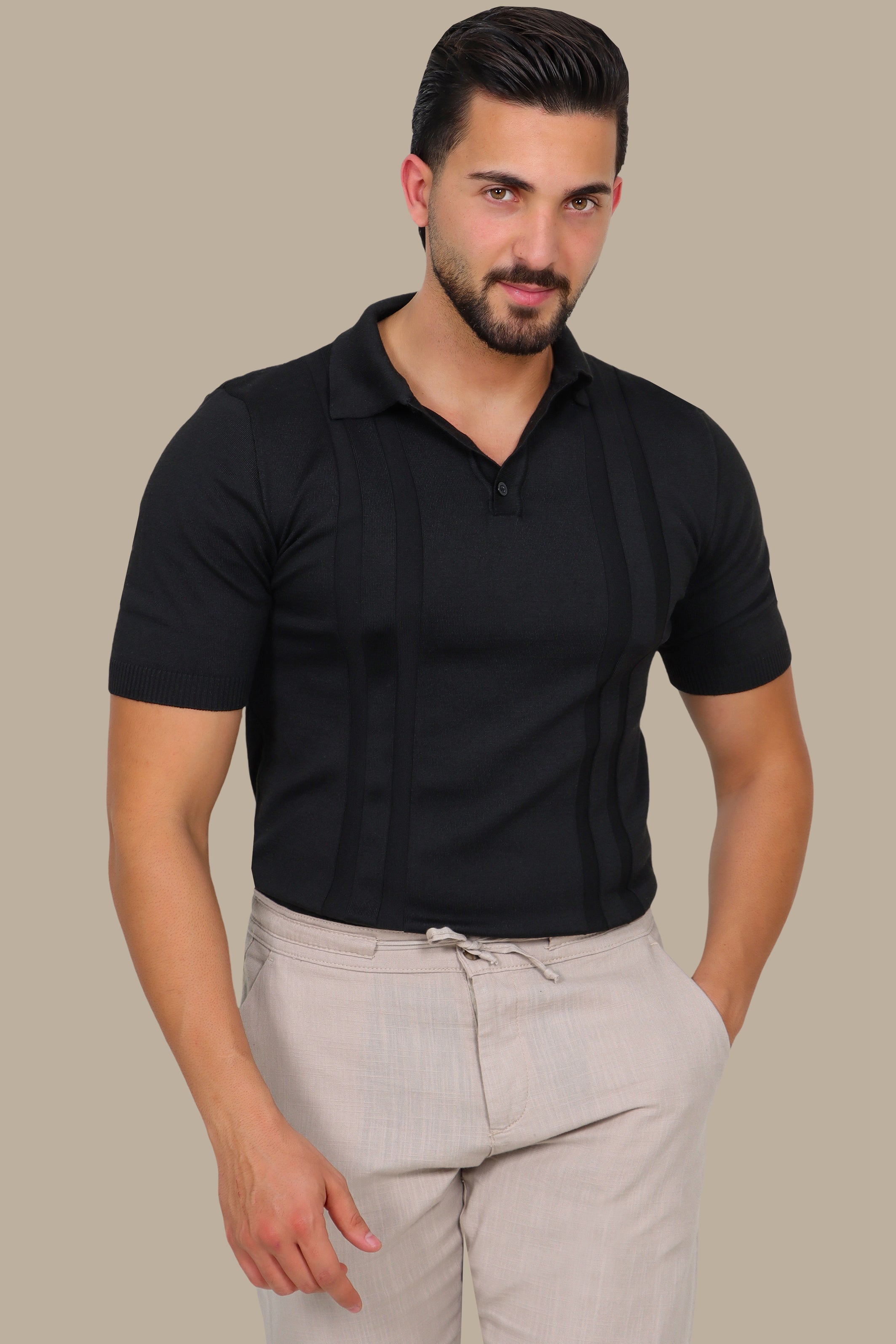 Mercerized Polo with Double Line Detail – Black