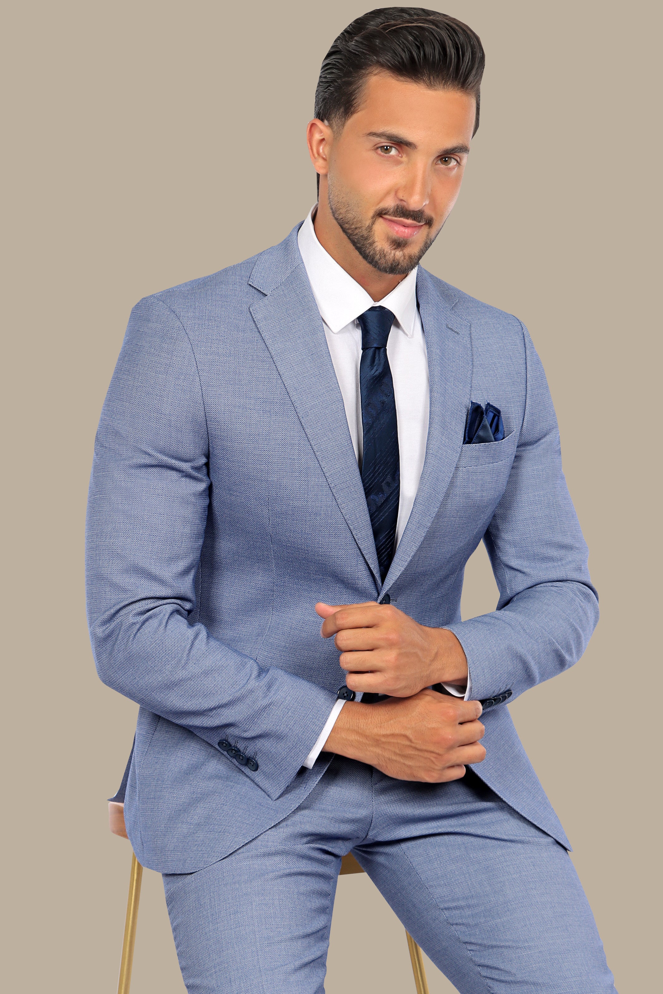 Blue Slim Fit Suit with Notch Lapel