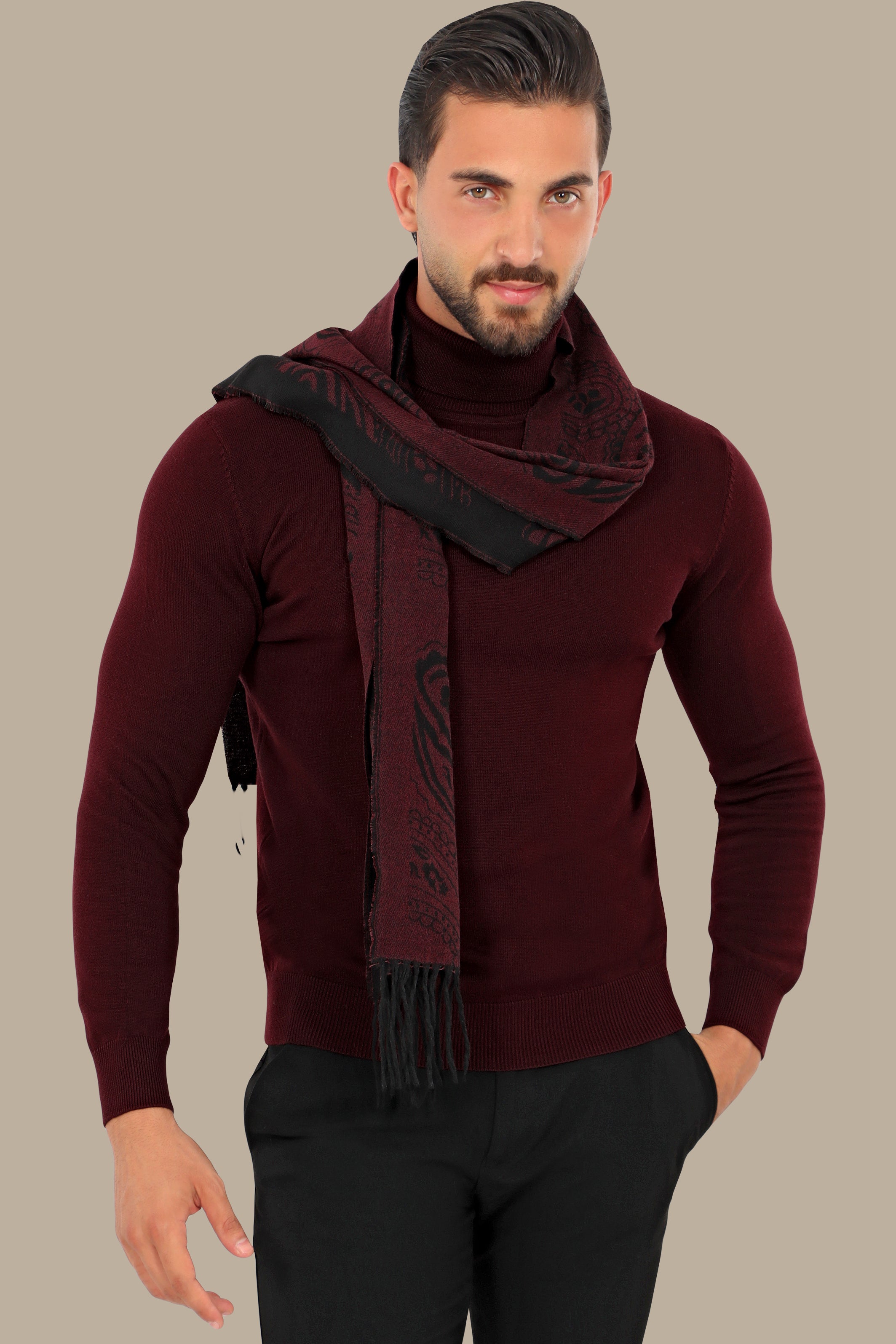 Burgundy Turtle Neck Basic Sweater