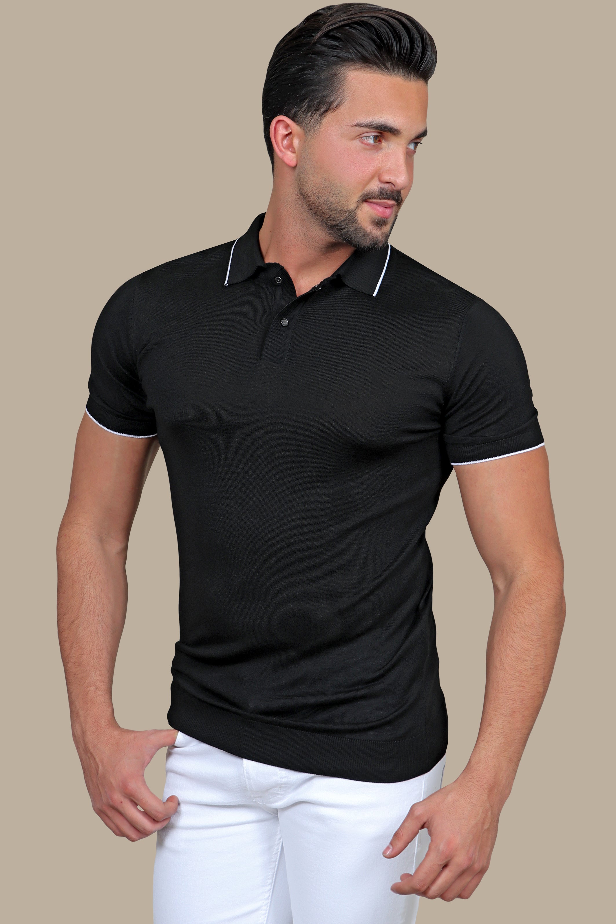 Black Polo: Mercerized Piping