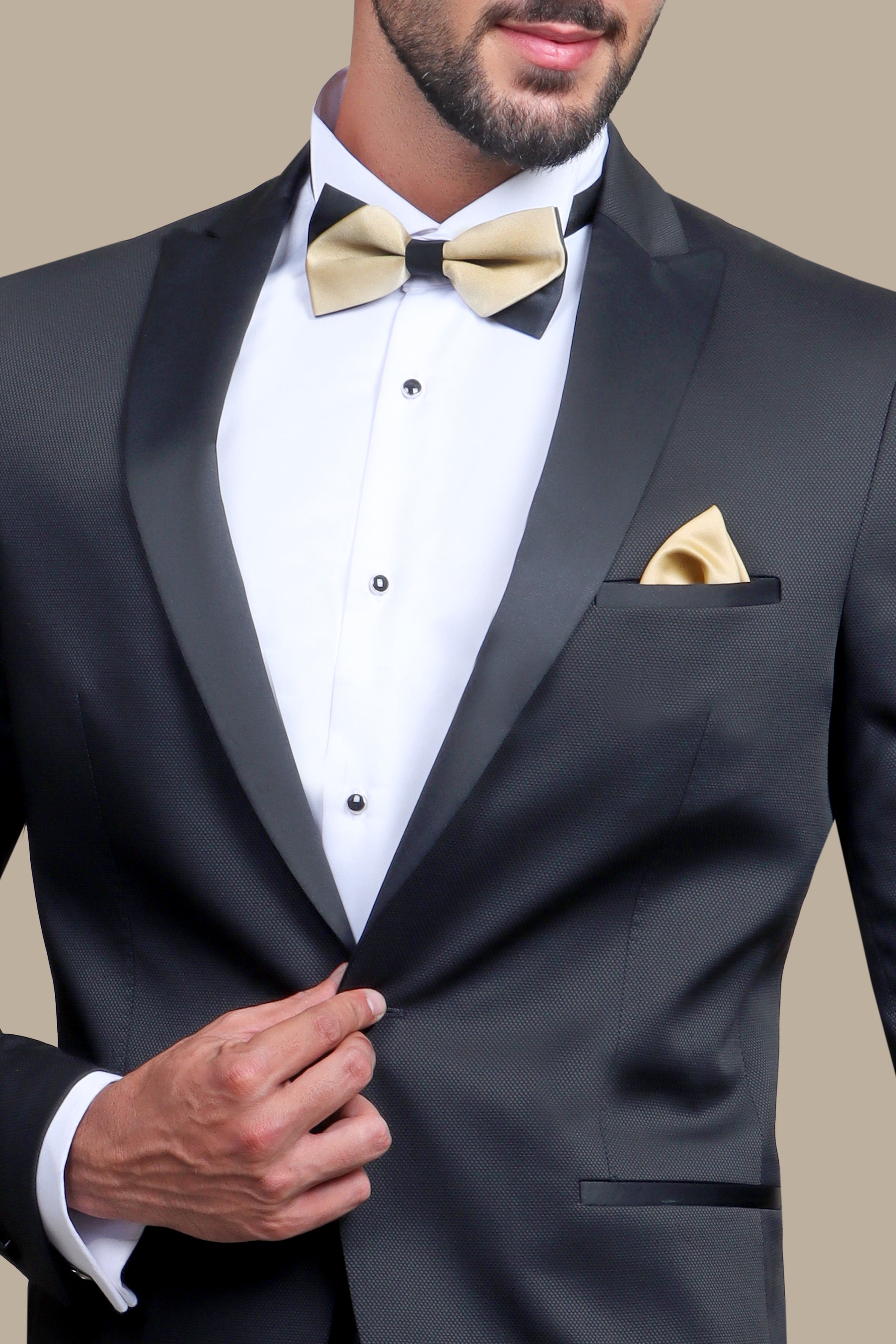 Black Pique Tuxedo with Peak Lapel