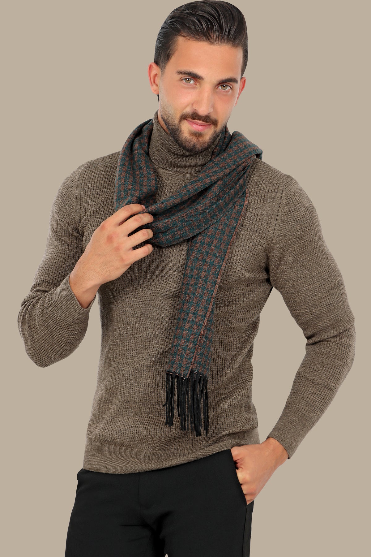 Opulent Noir: Structured Turtle Neck Sweater