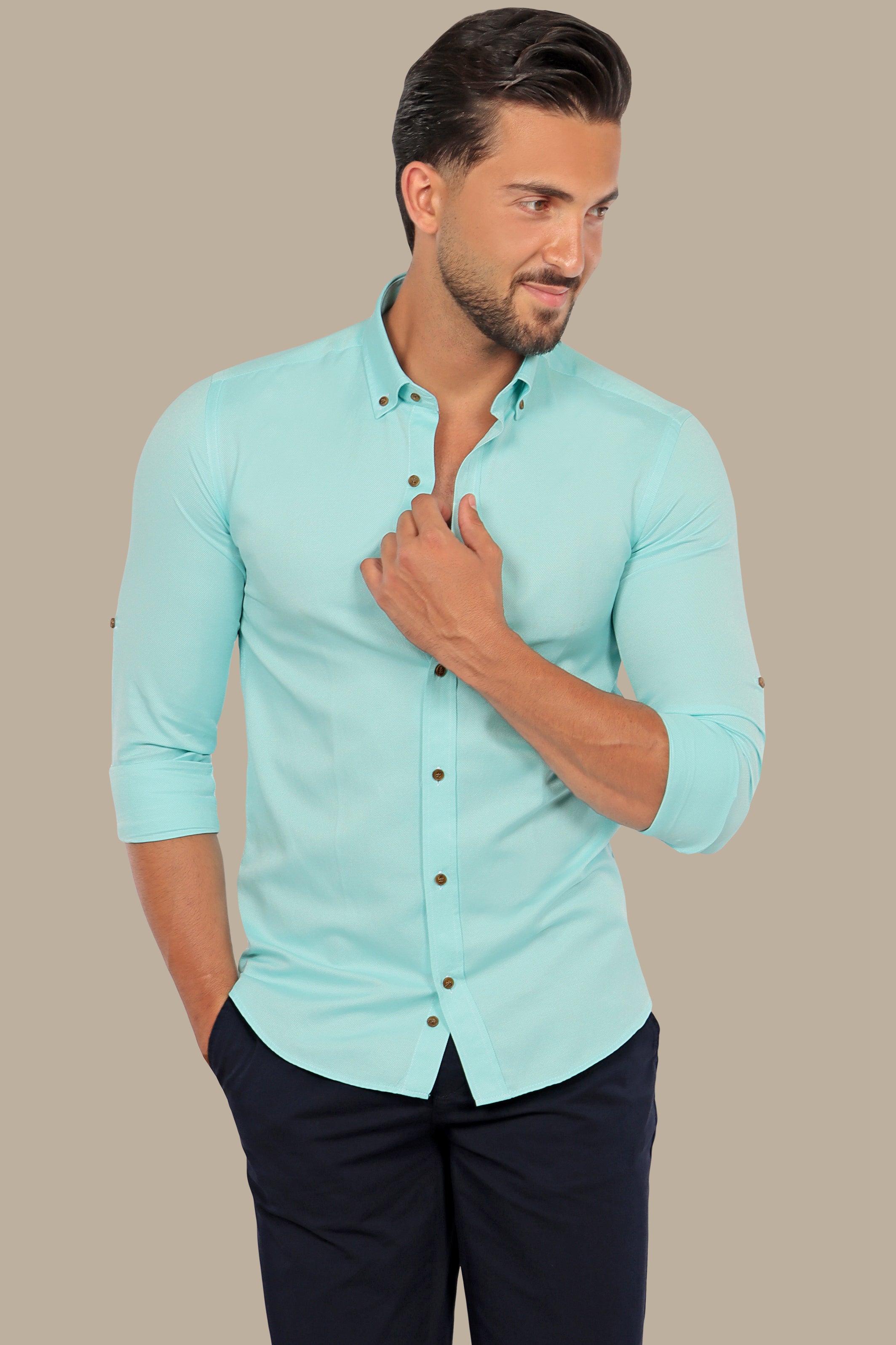 Aqua Oxford Casual Shirt