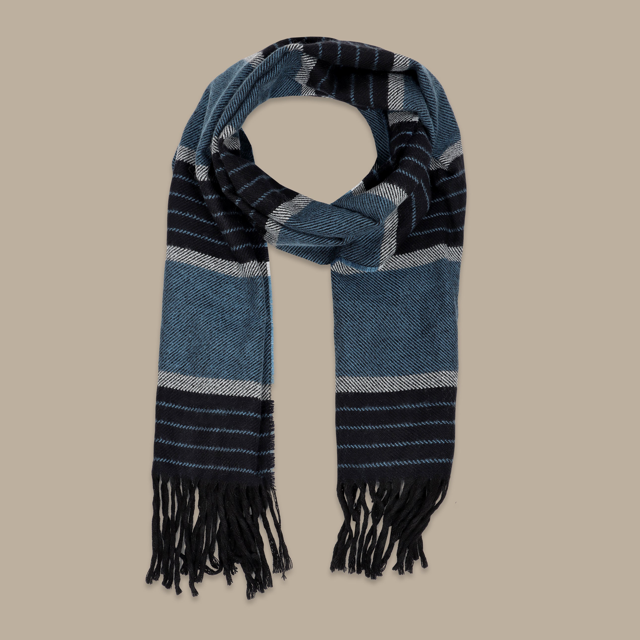 Navy Scarf with Horizontal Turquoise Stripes