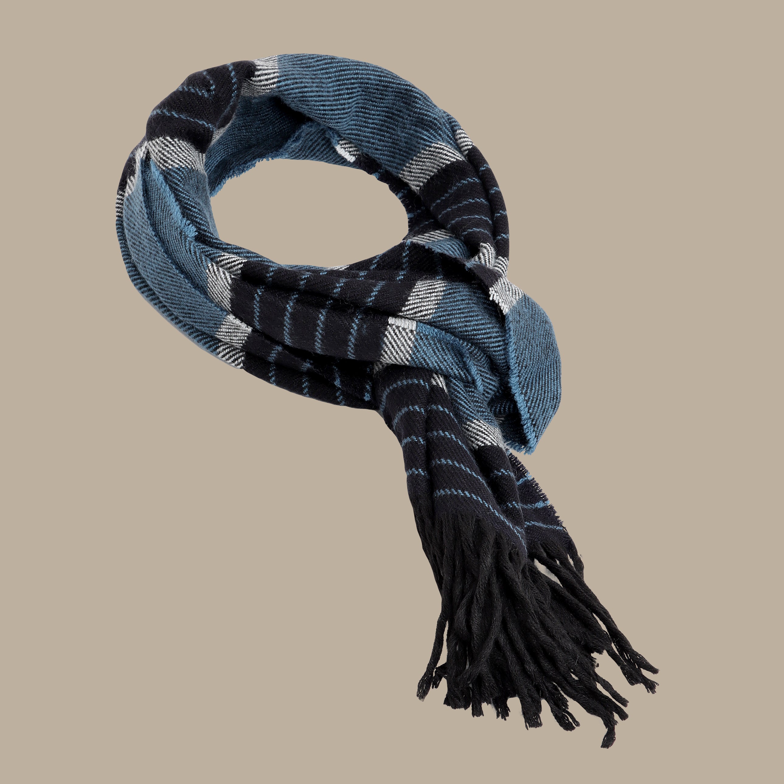 Navy Scarf with Horizontal Turquoise Stripes