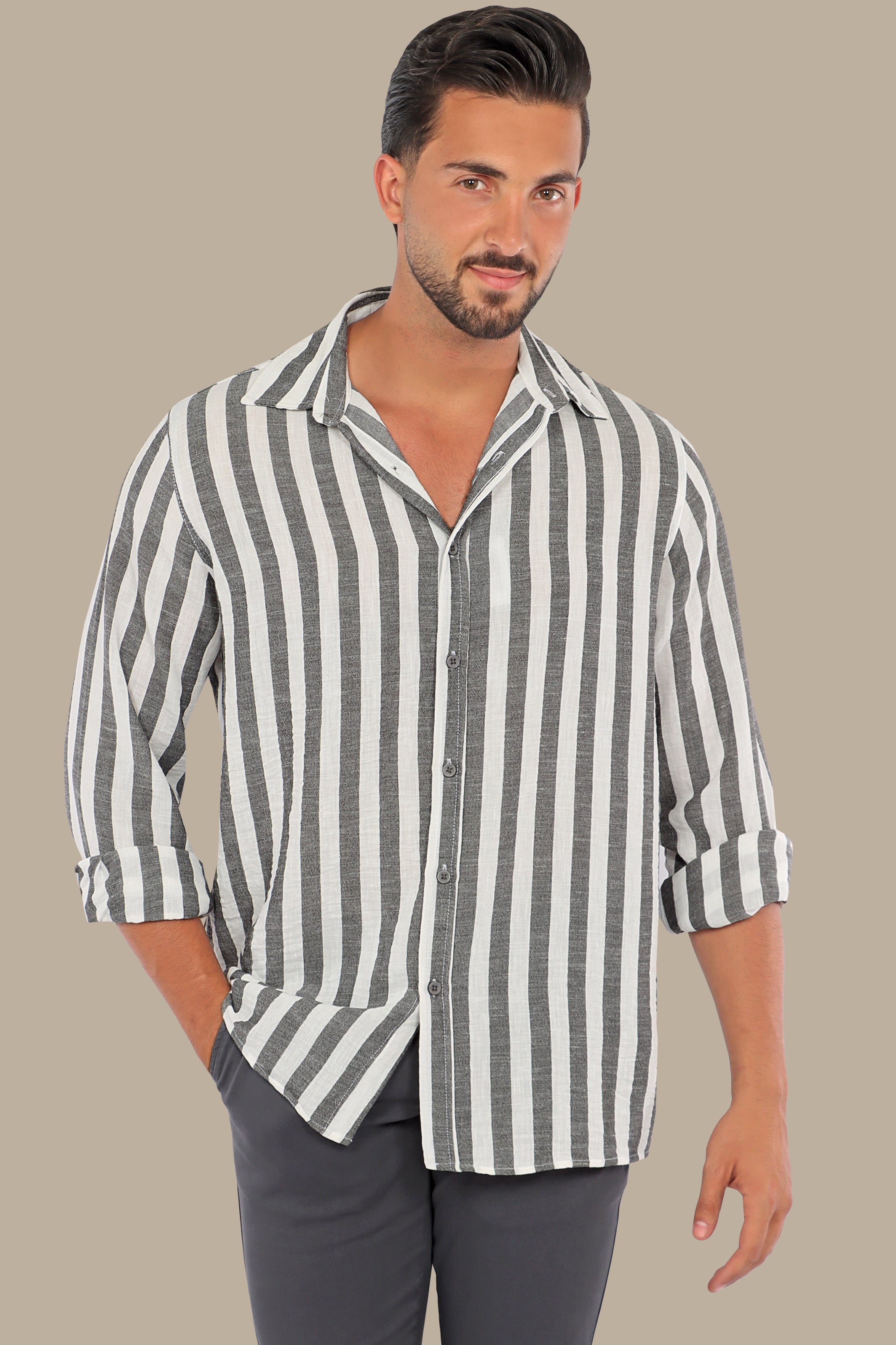 Grey Striped Linen Shirt