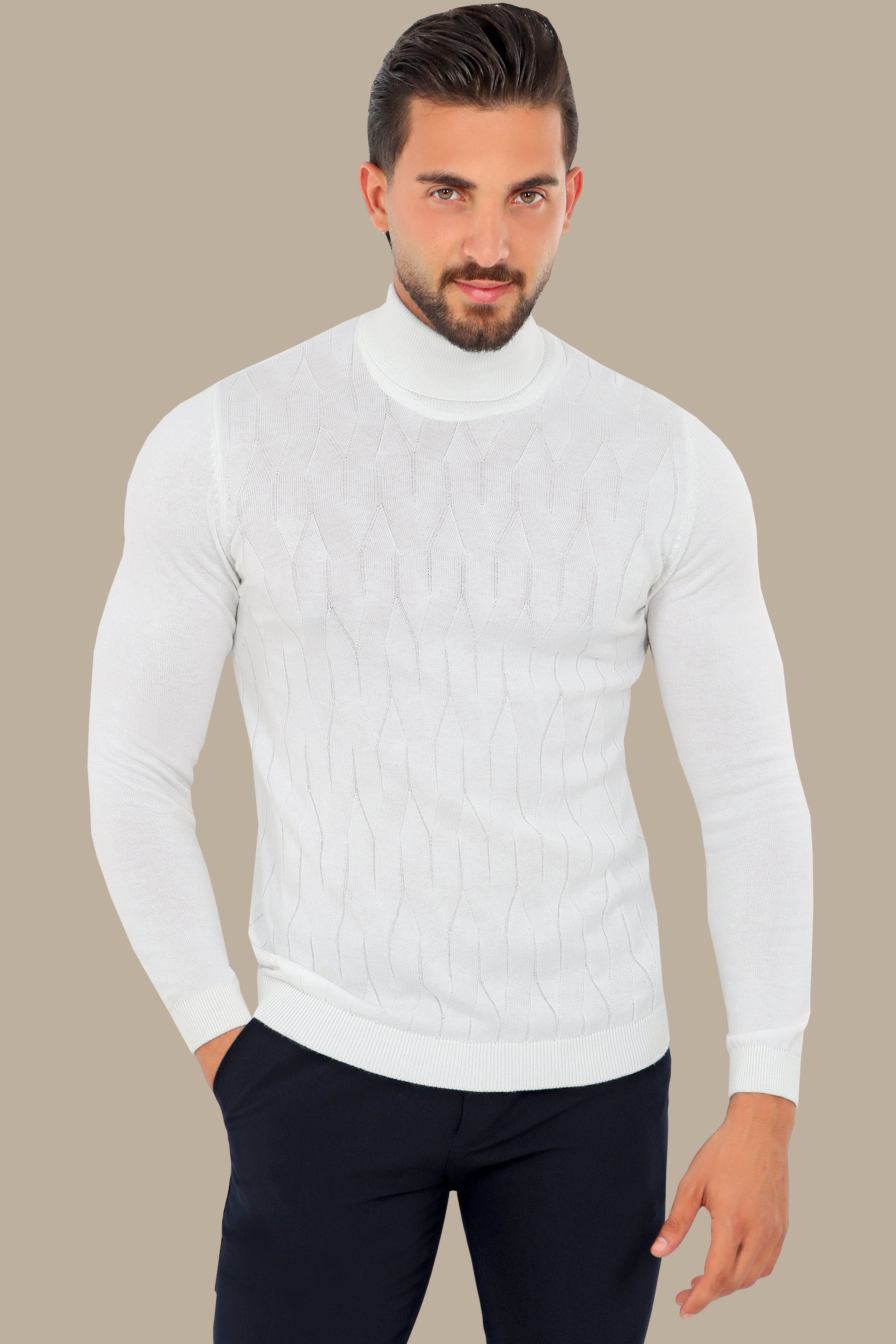 White Turtle Neck Braided Sweater