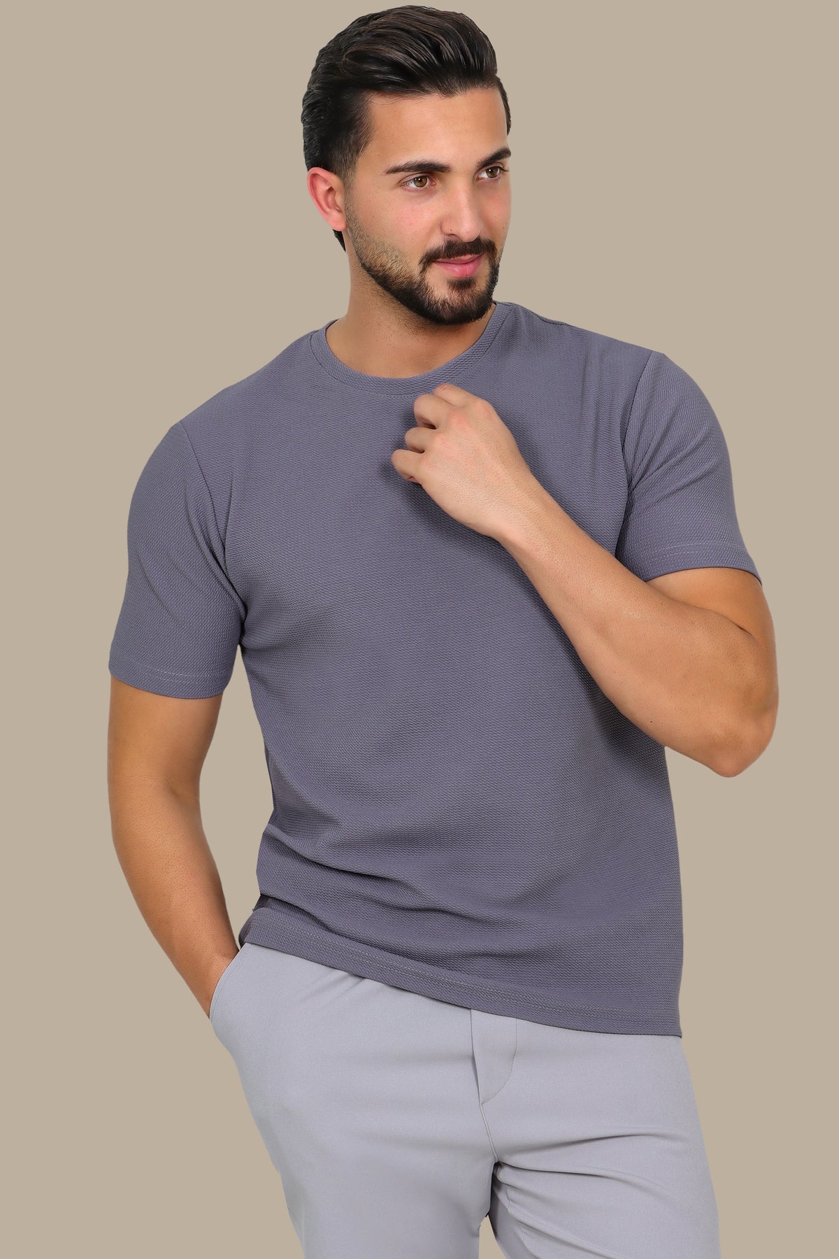 Structured Lycra Round Neck T-Shirt
