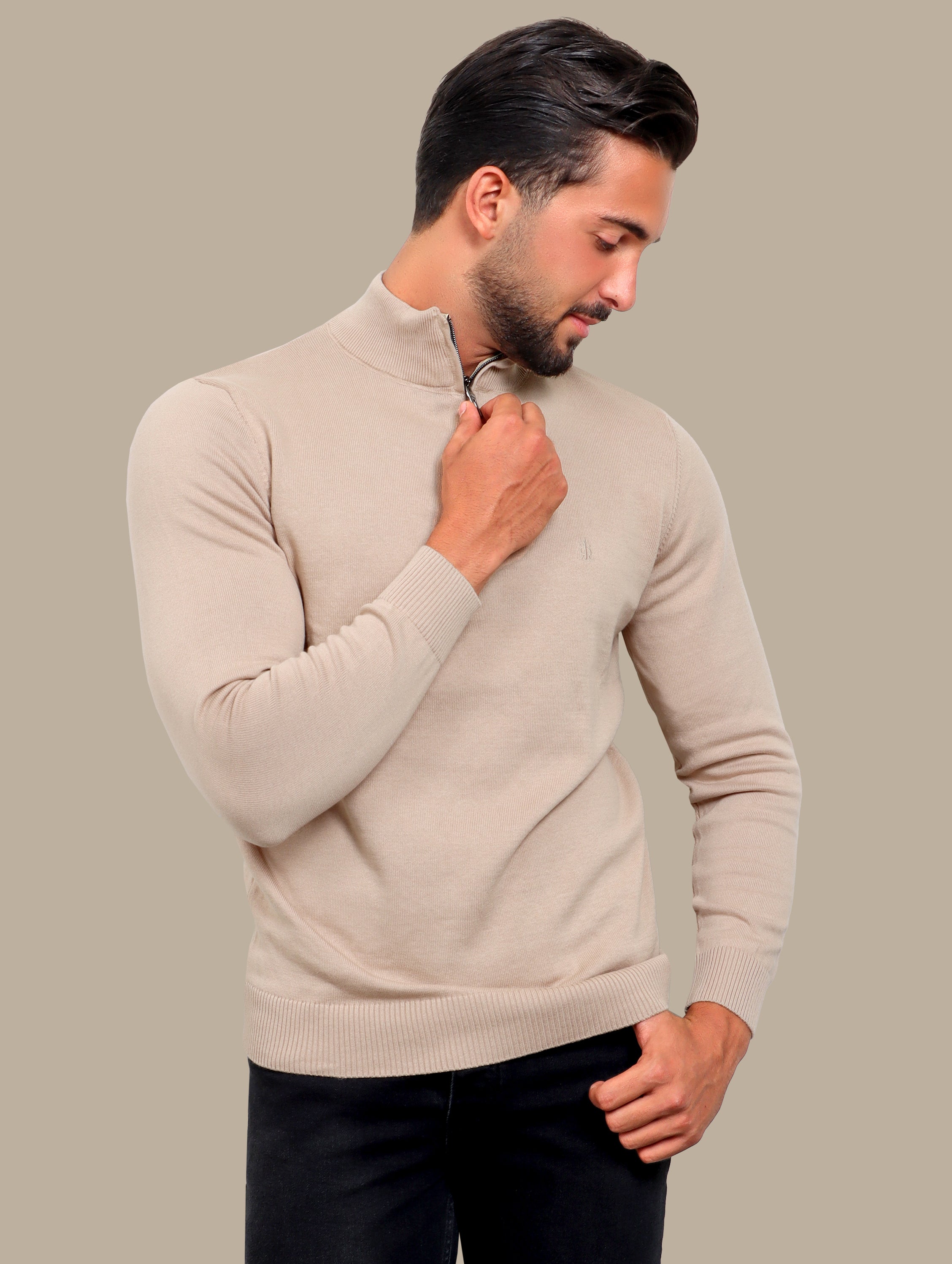 Sweater Half Zipper Basic Cotton | Beige