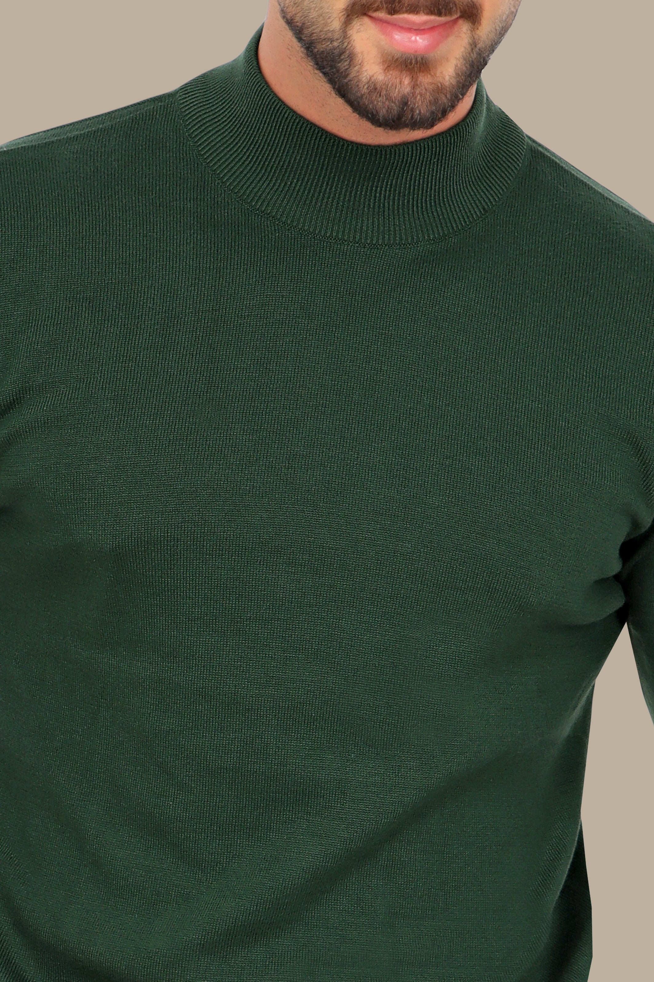 Green High Neck Basic Sweater