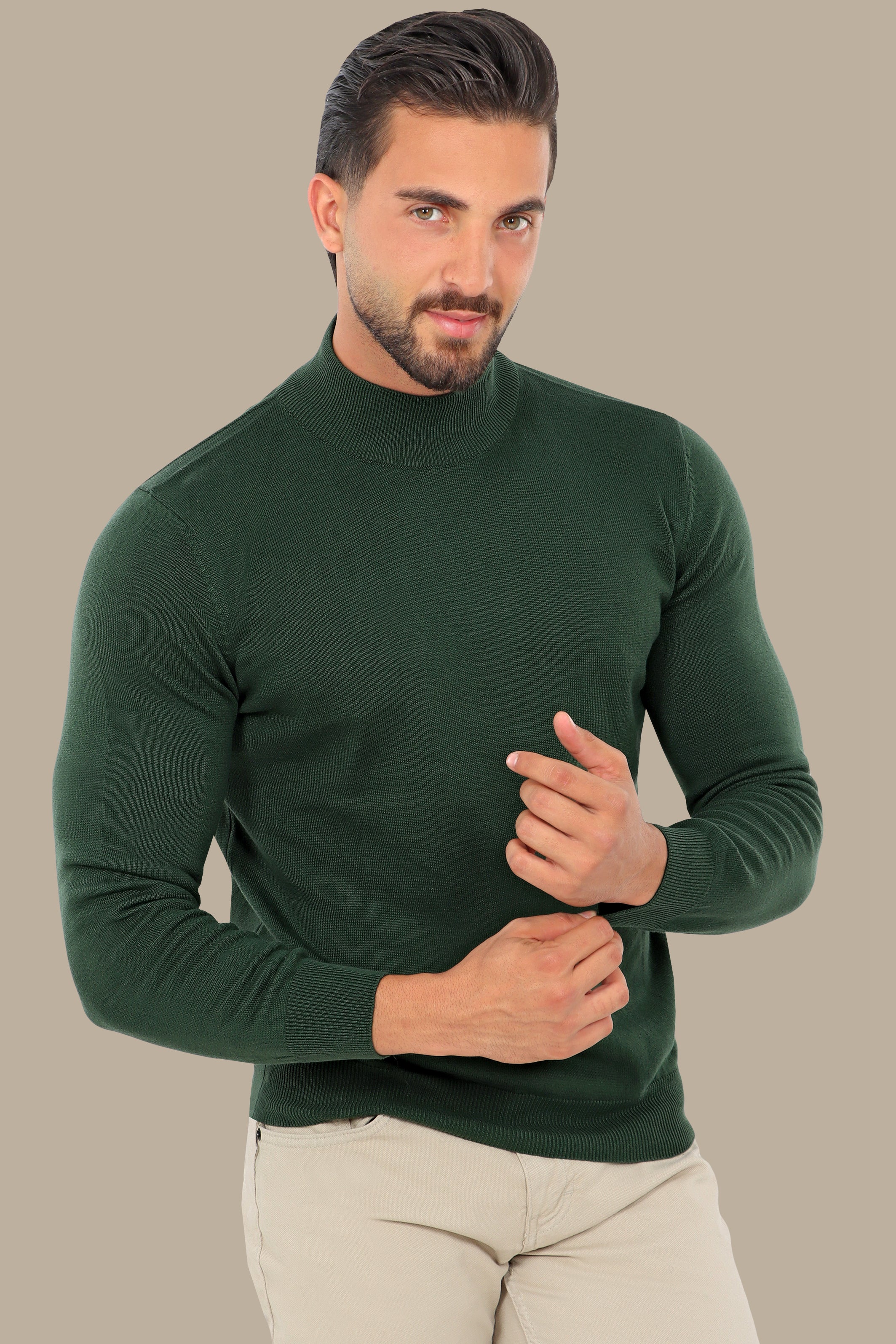 Green High Neck Basic Sweater