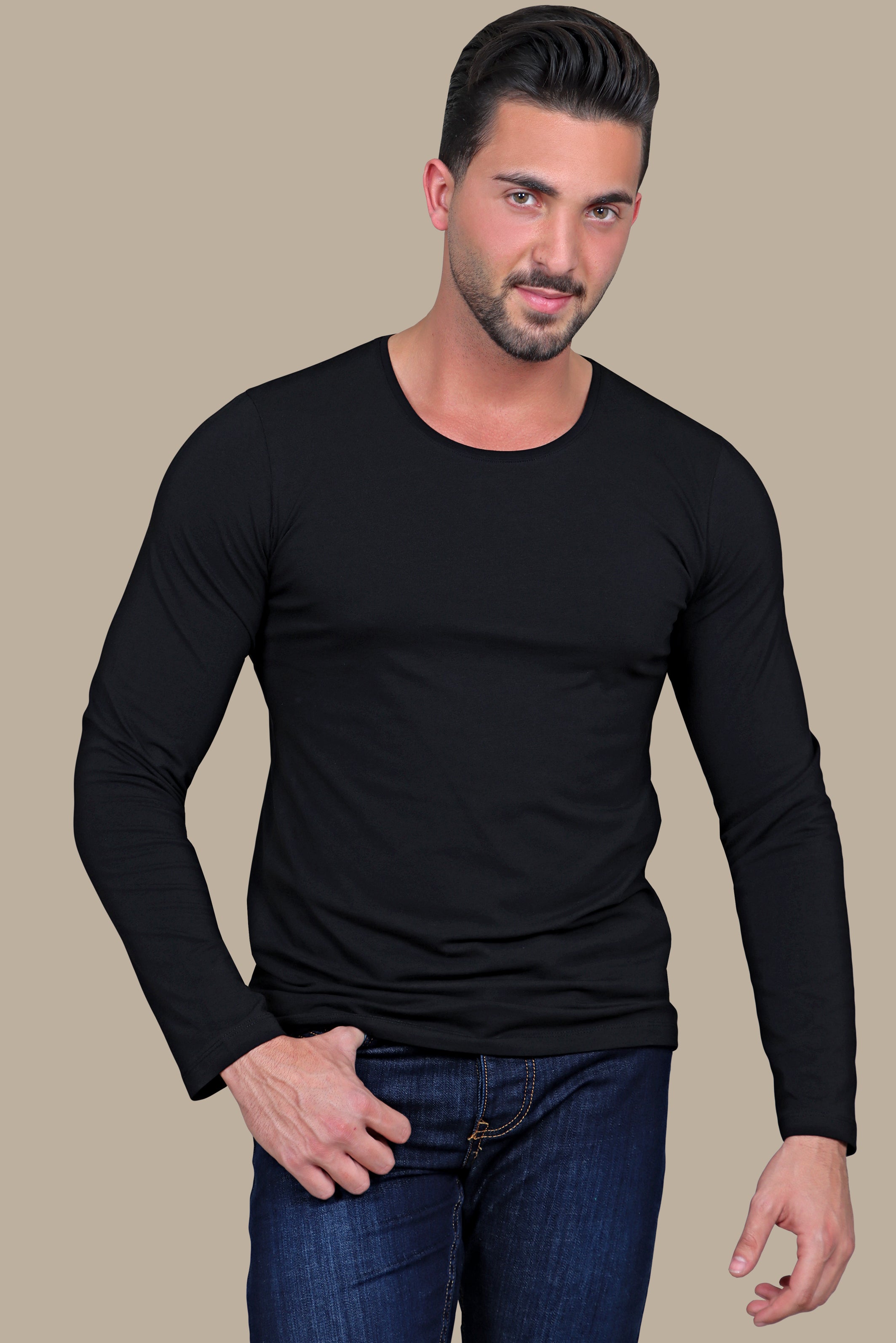 T-shirt Long Sleeves Basic R-Neck | Black