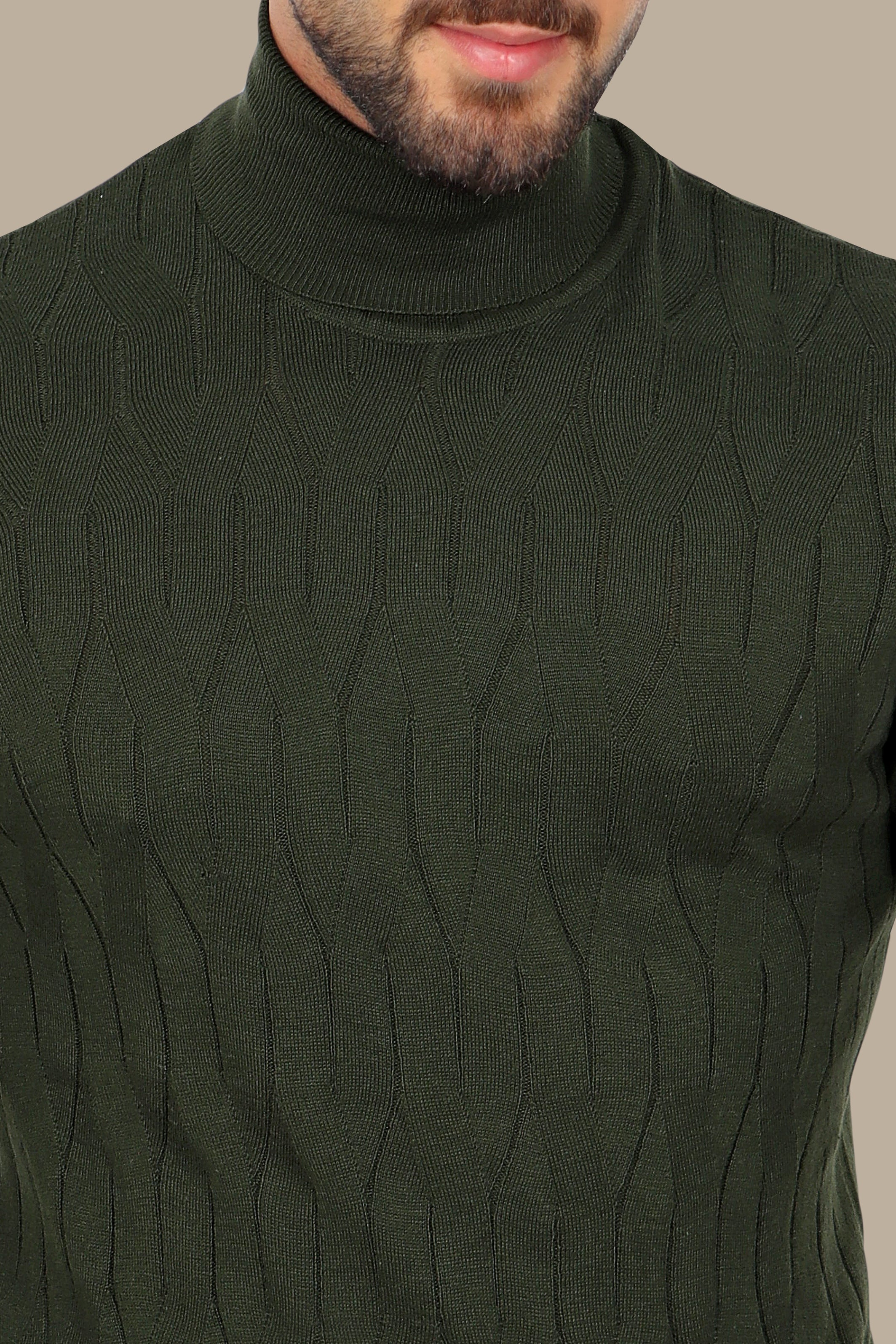 Green Braided Turtleneck Sweater