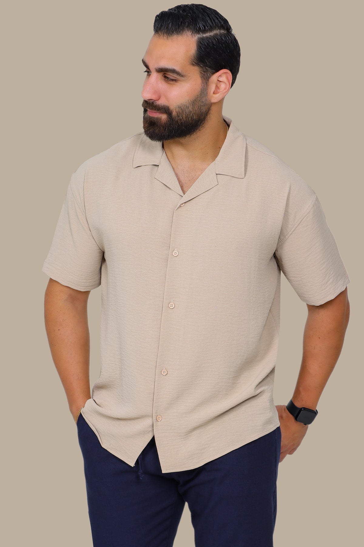 Linen Short Sleeve Basic Aerobin Shirt