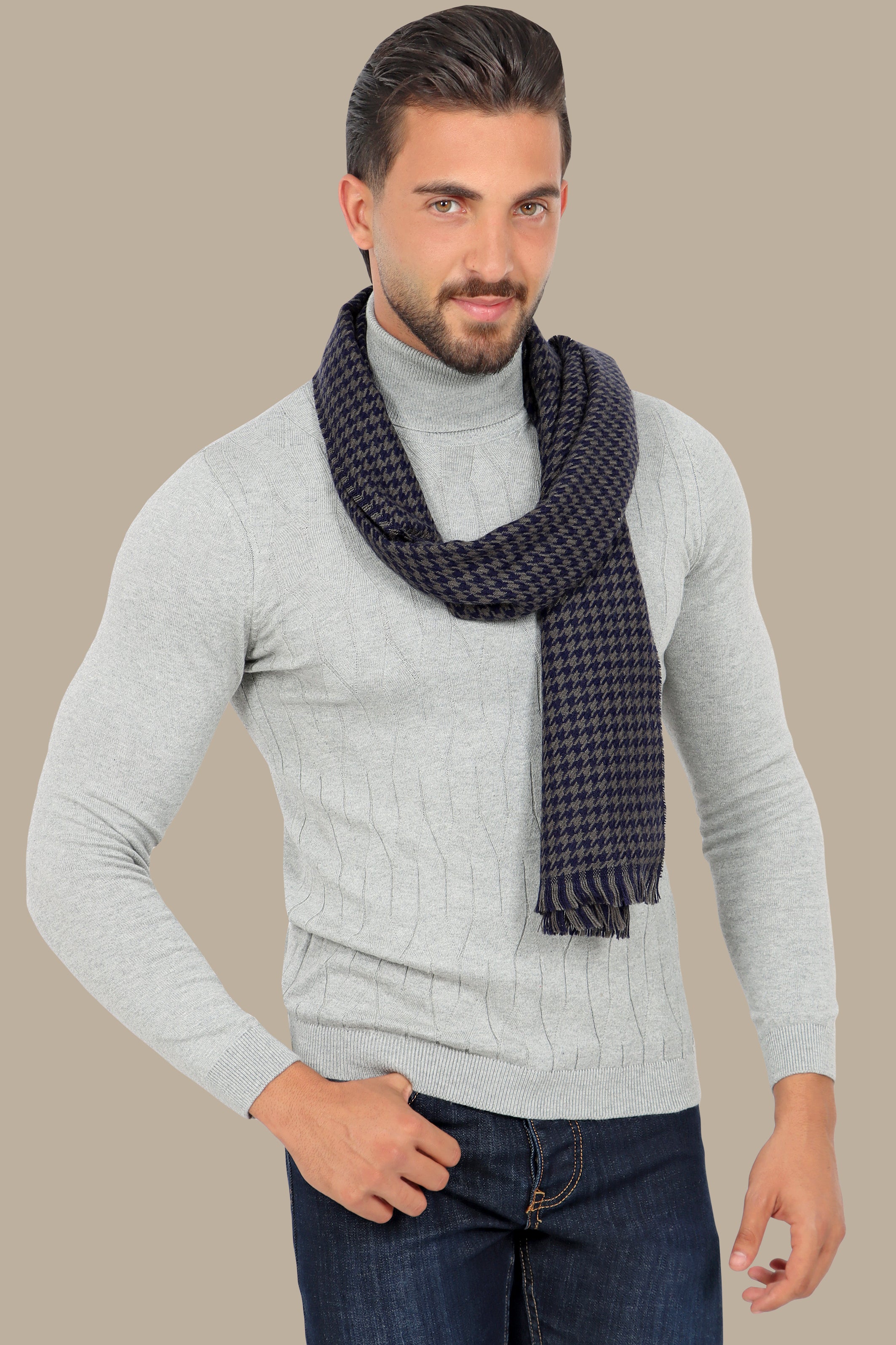 Light Grey Turtle Neck Braided Sweater