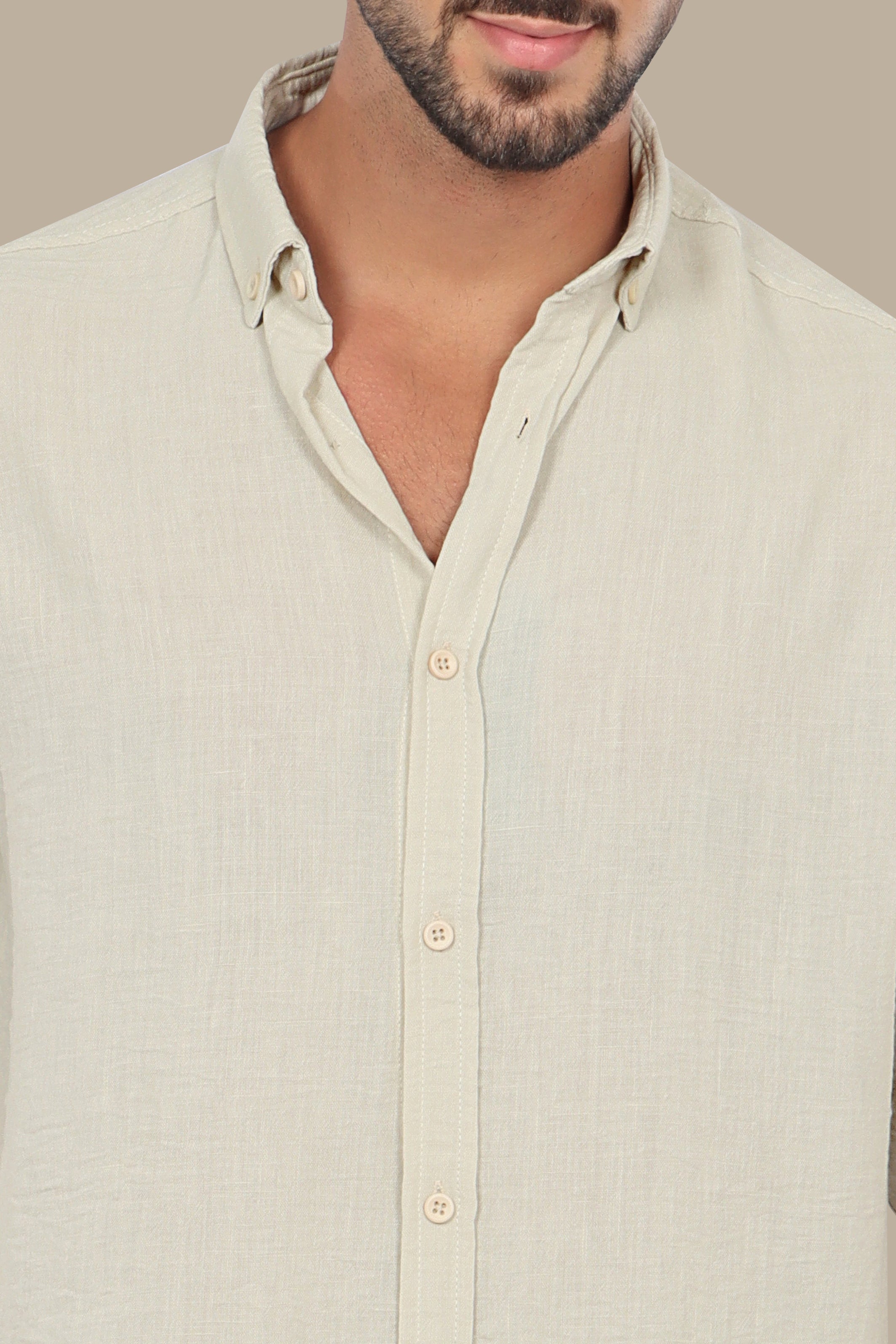 Timeless Elegance: Beige Linen Long Sleeve Button Down