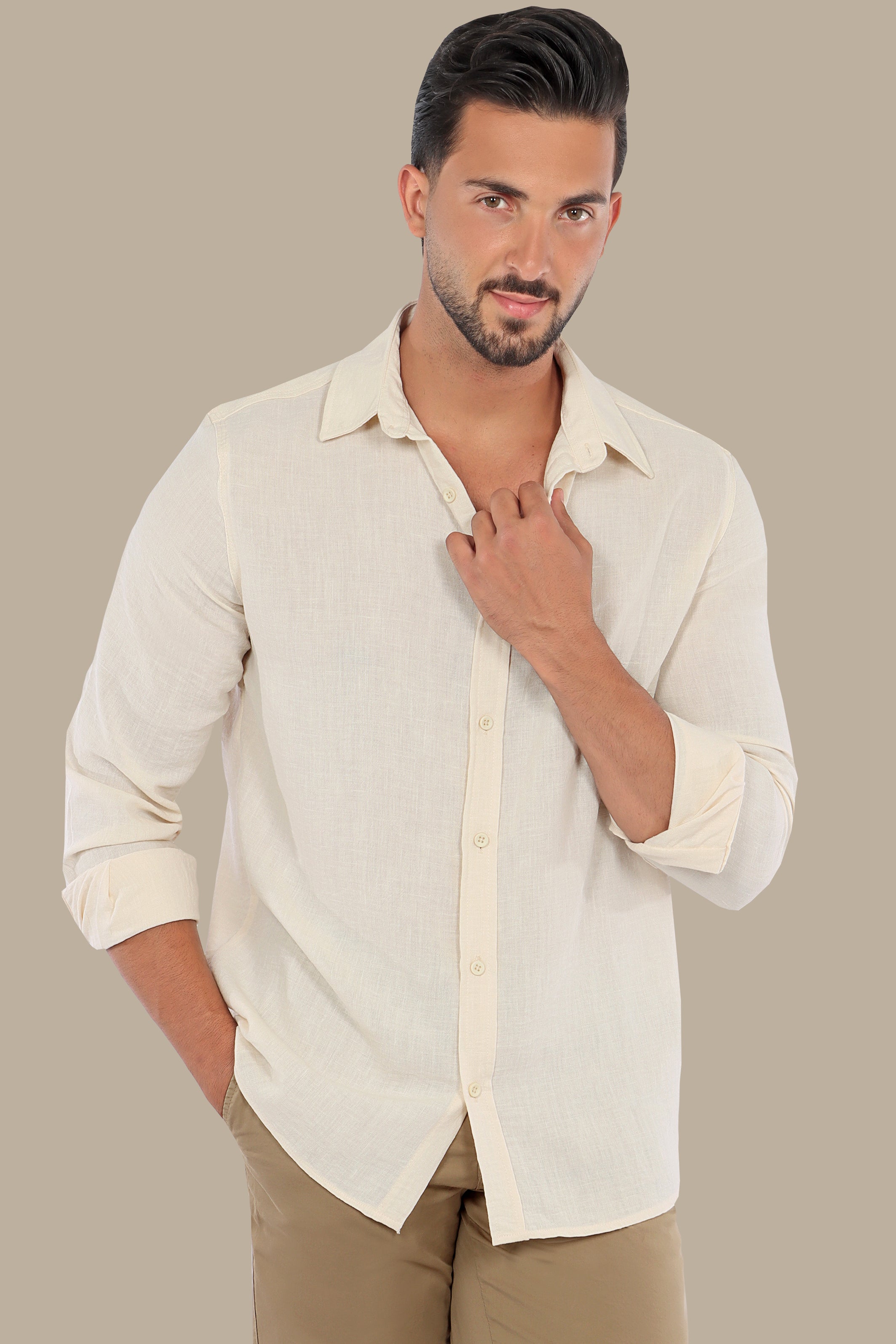 Timeless Comfort: Beige Linen Long Sleeve Shirt