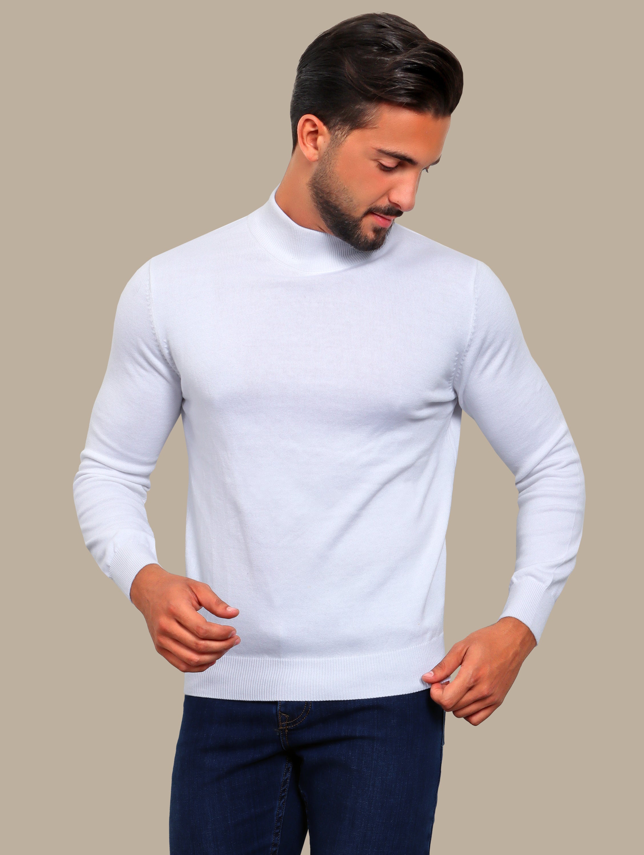 Basic White High Neck Sweater