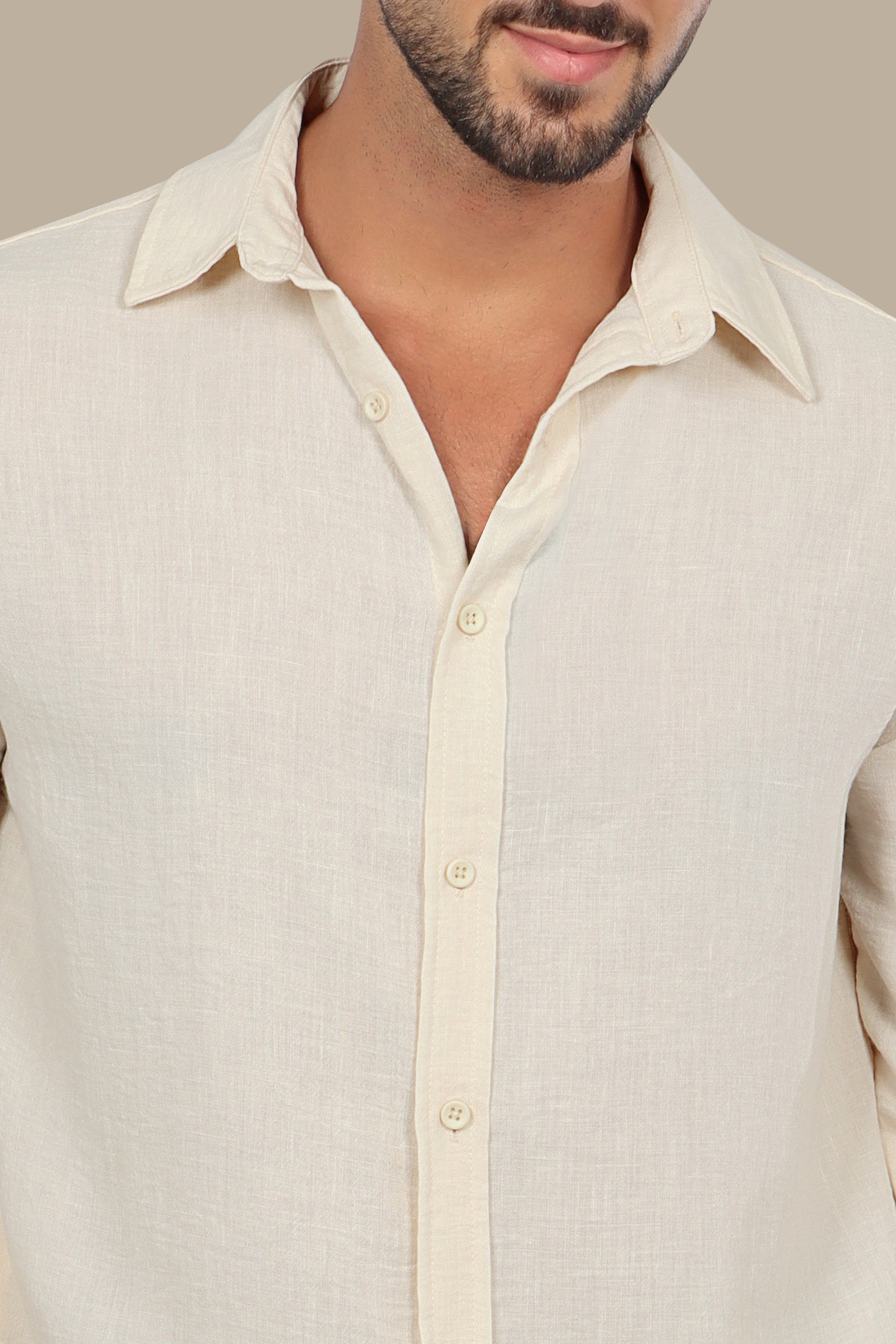 Timeless Comfort: Beige Linen Long Sleeve Shirt