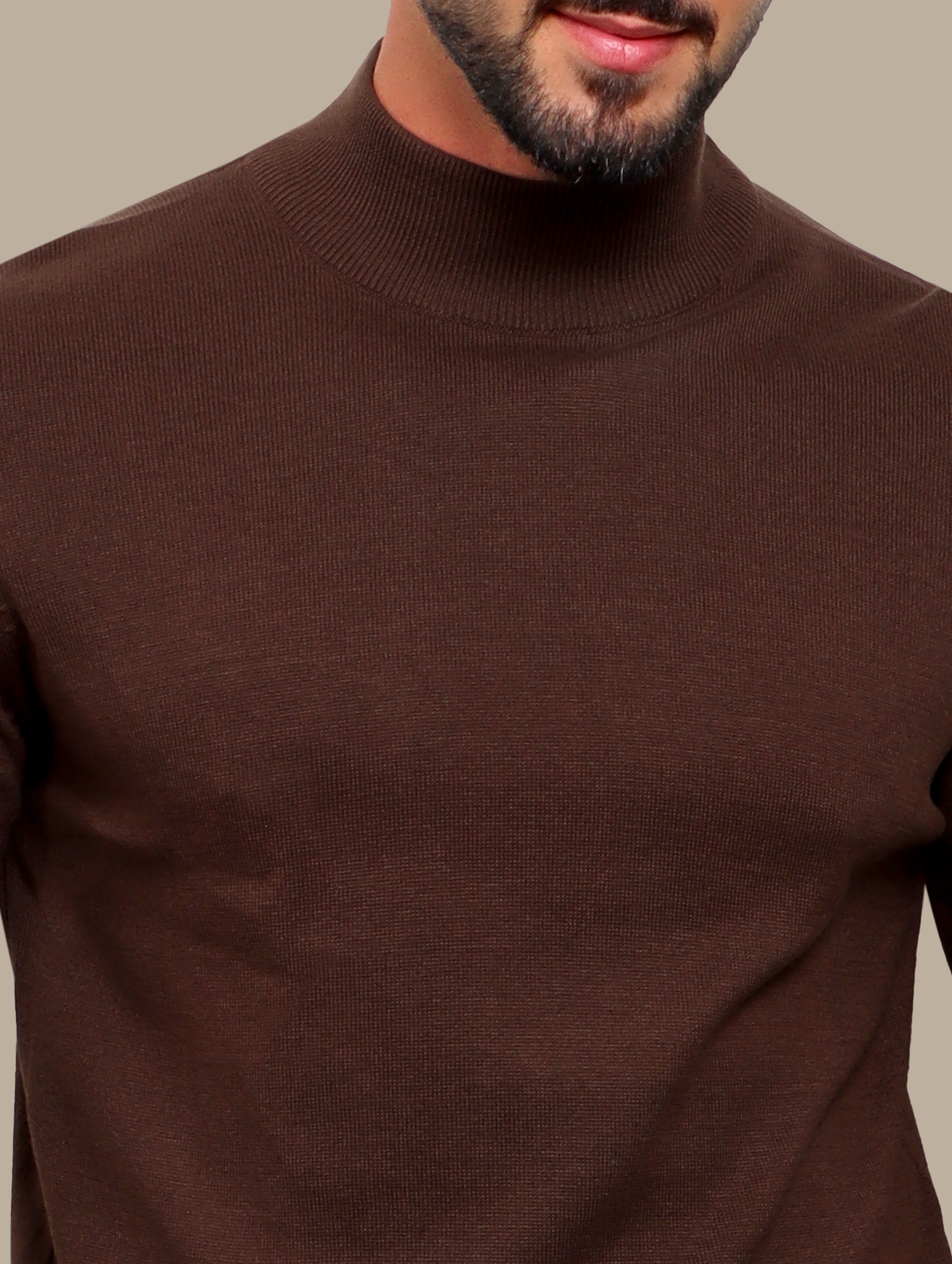 Brown High Neck Basic Sweater