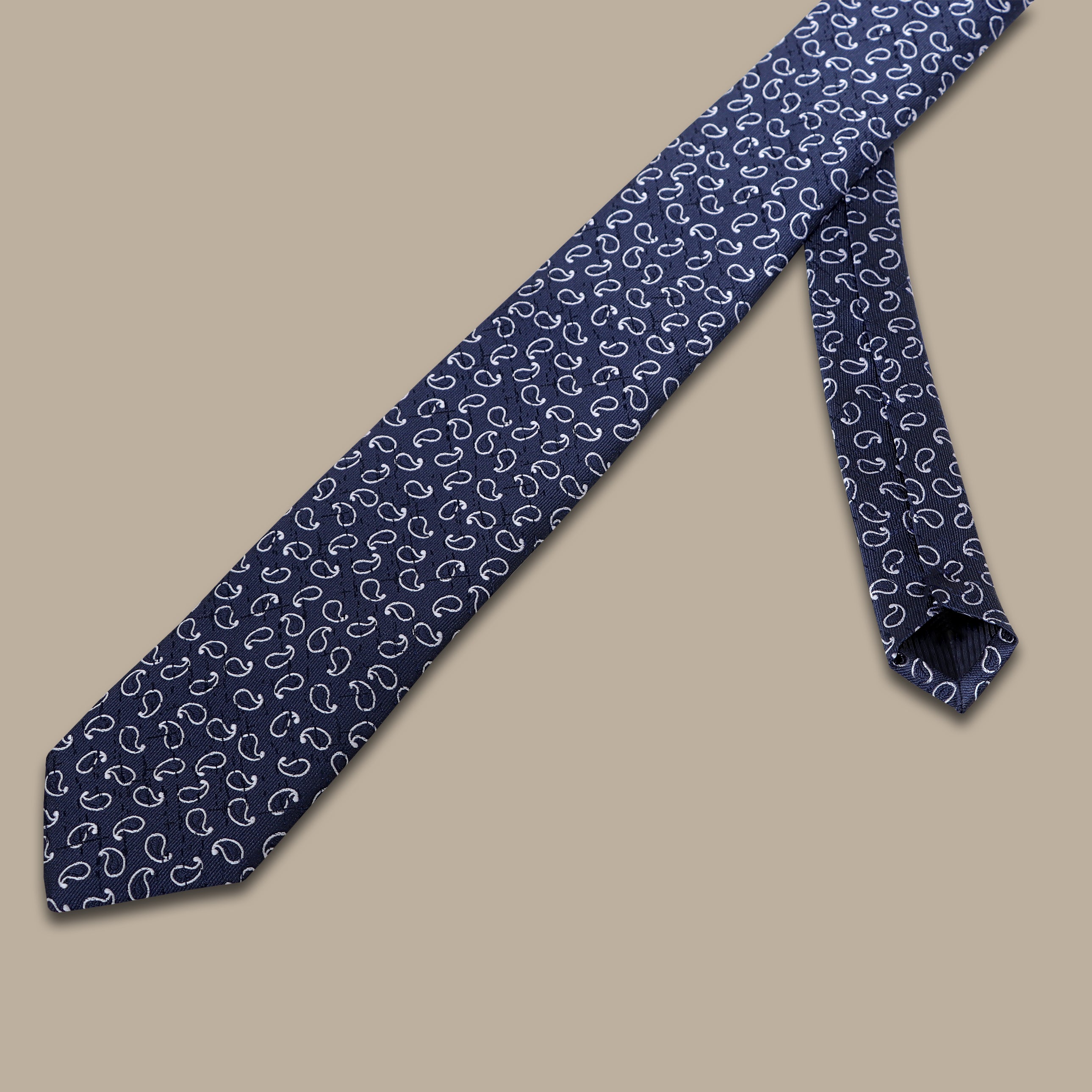 Navy Elegance: Small Paisley Printed Tie for Timeless Style