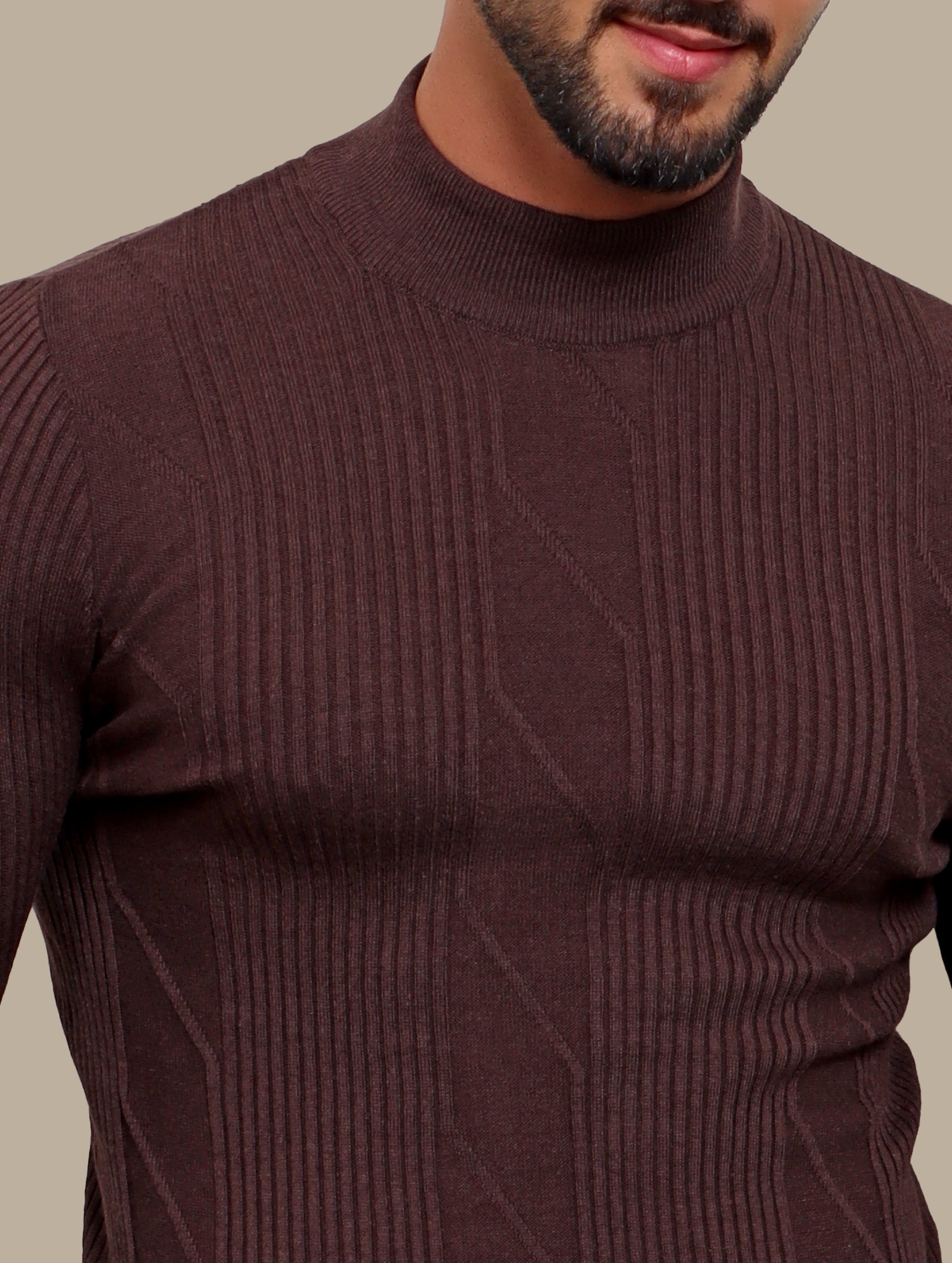 Ribbed Brown High Neck Sweater