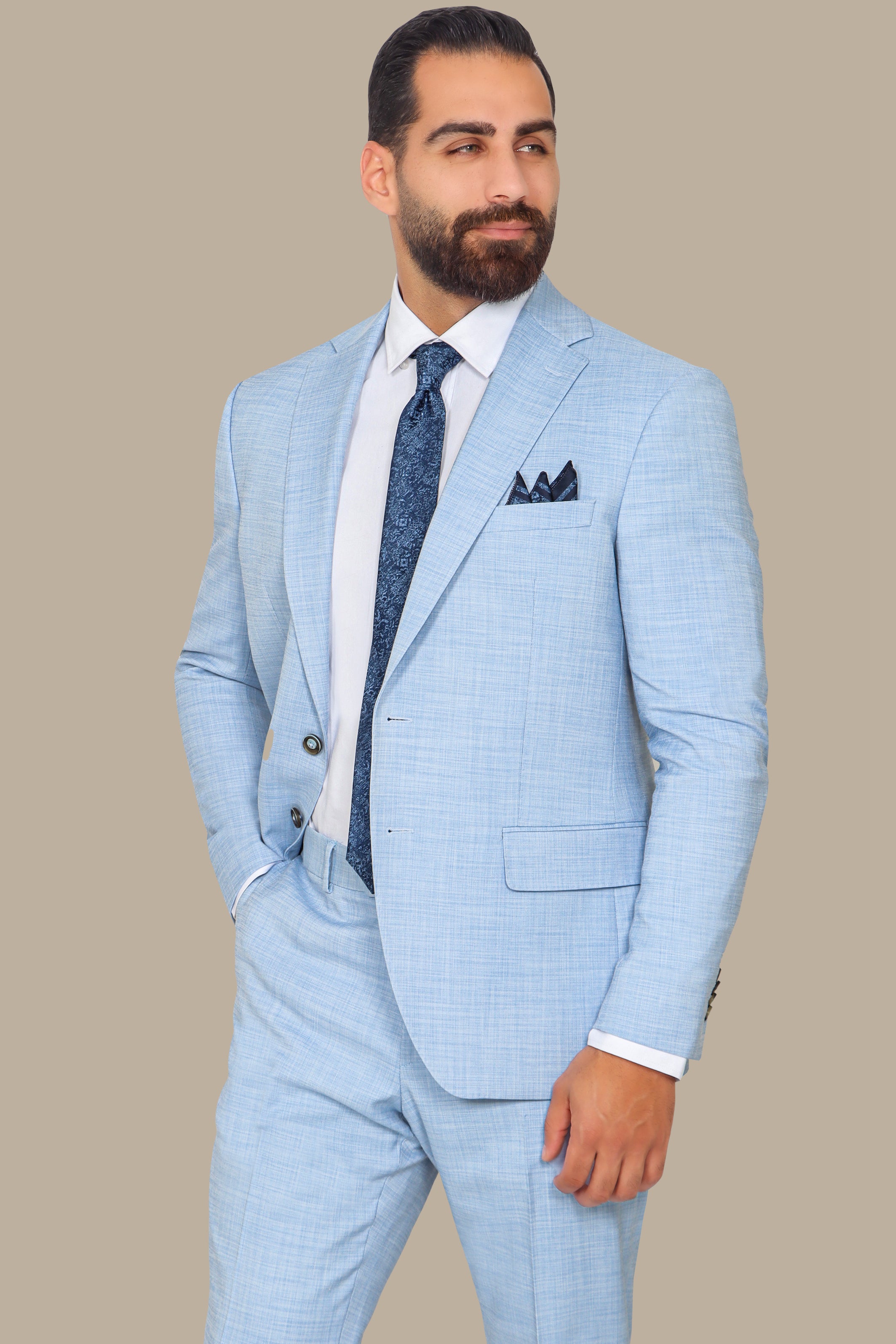 Serene Sophistication: Light Blue Filafil Notch Suit