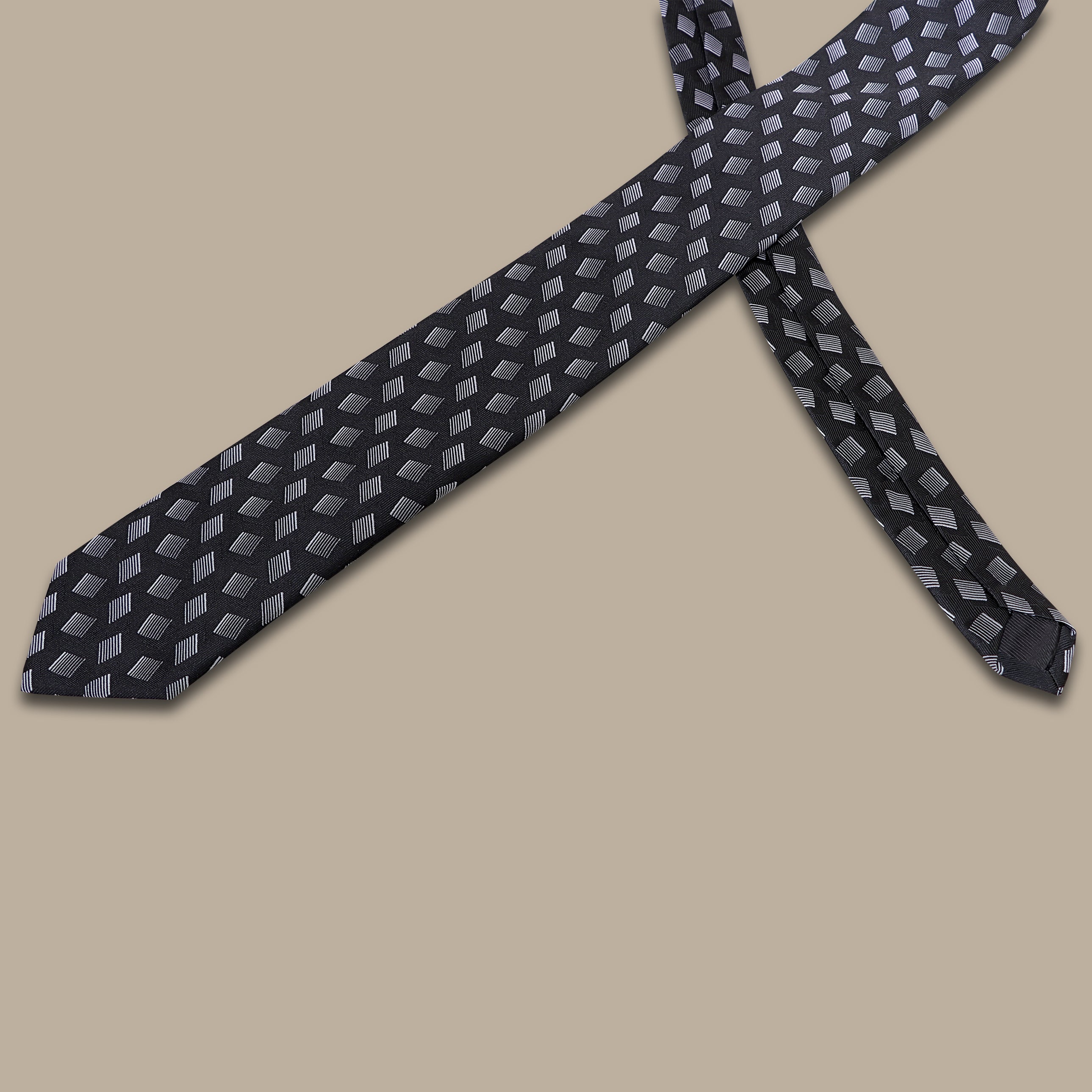 Classic Noir: Black Square Patterned Tie for Timeless Versatility