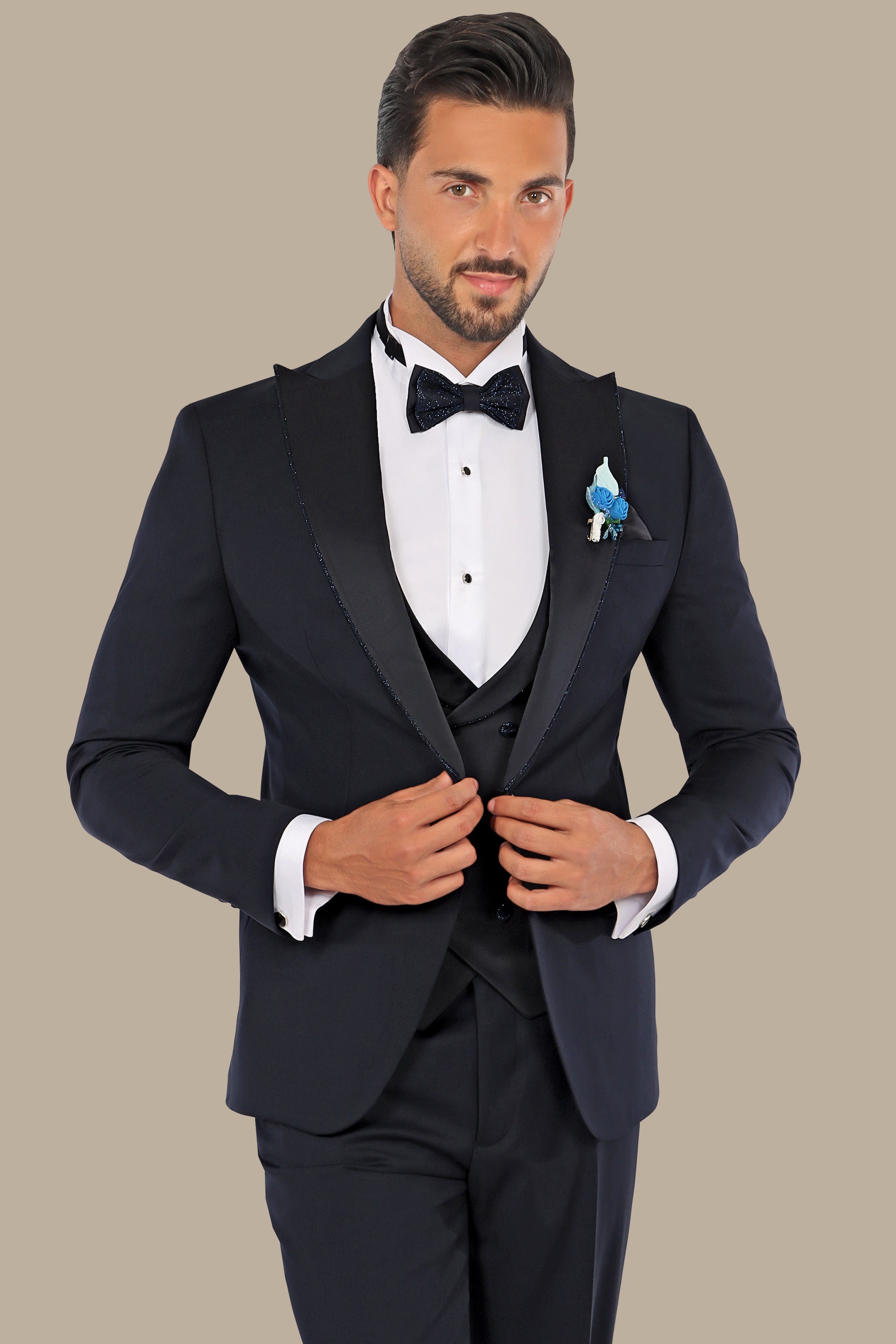 Black Tuxedo with Glitter Piping - 4 Piece Set