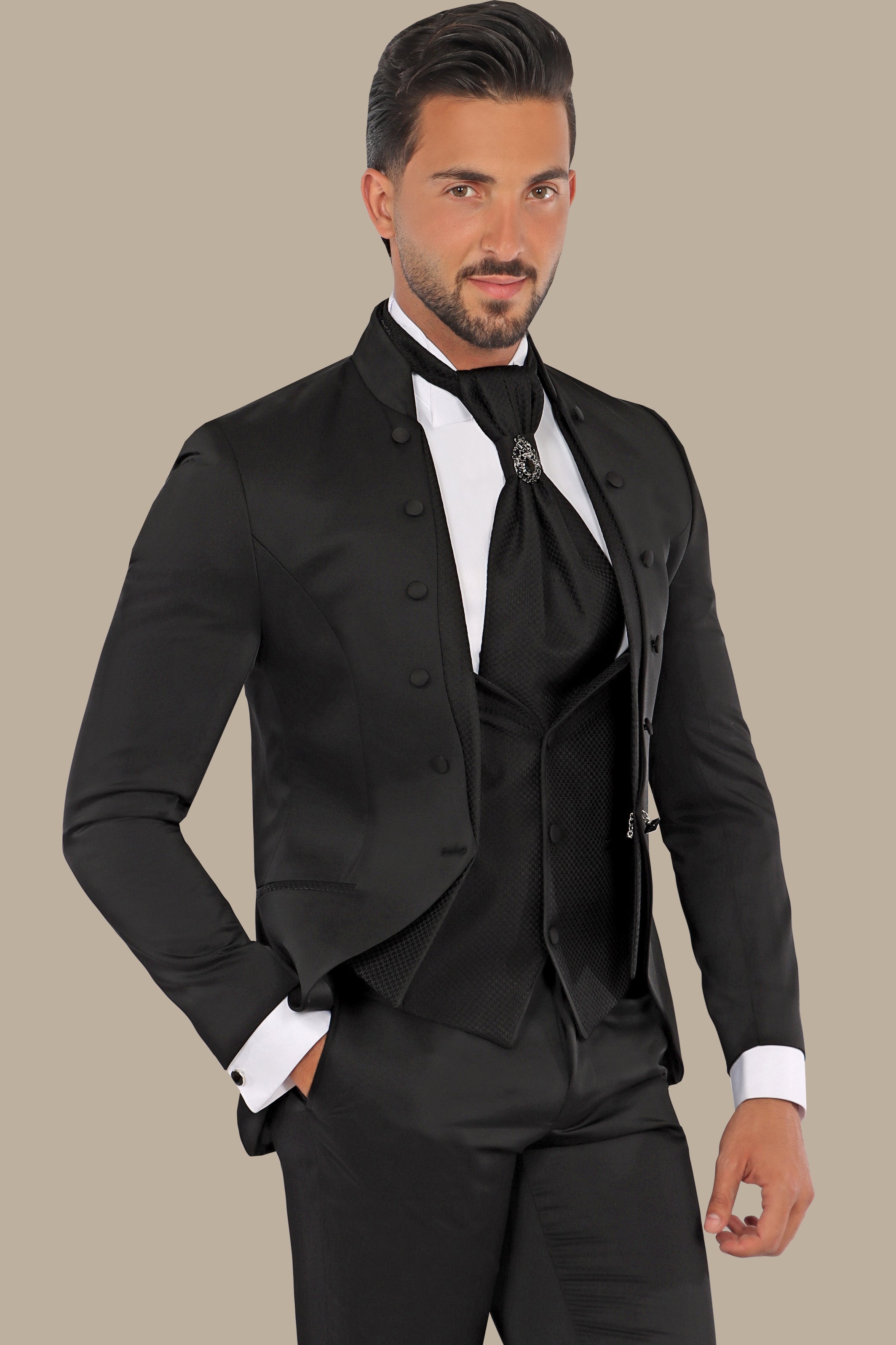 Black Mao Collar 4-Piece Tuxedo