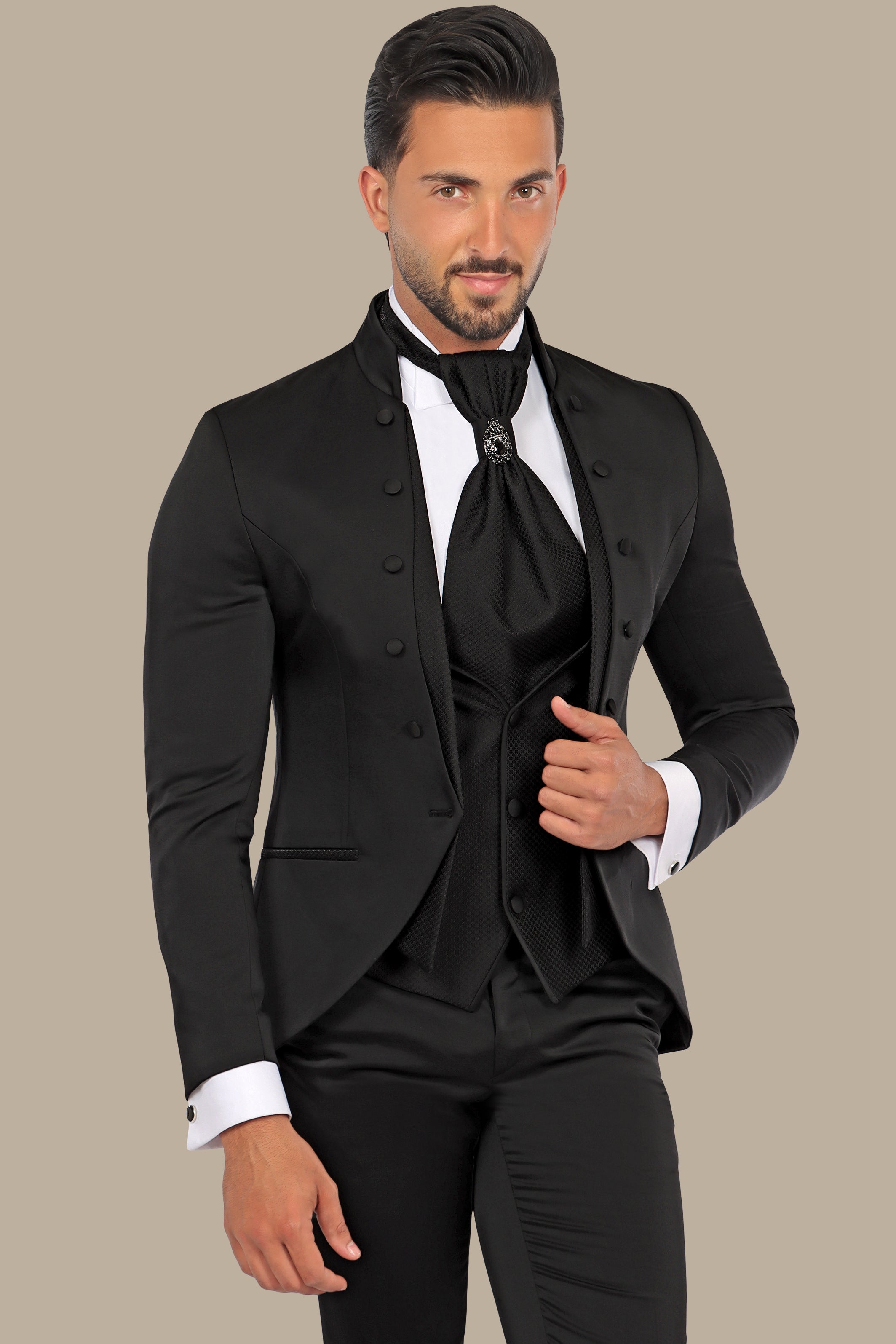 Black Mao Collar 4-Piece Tuxedo