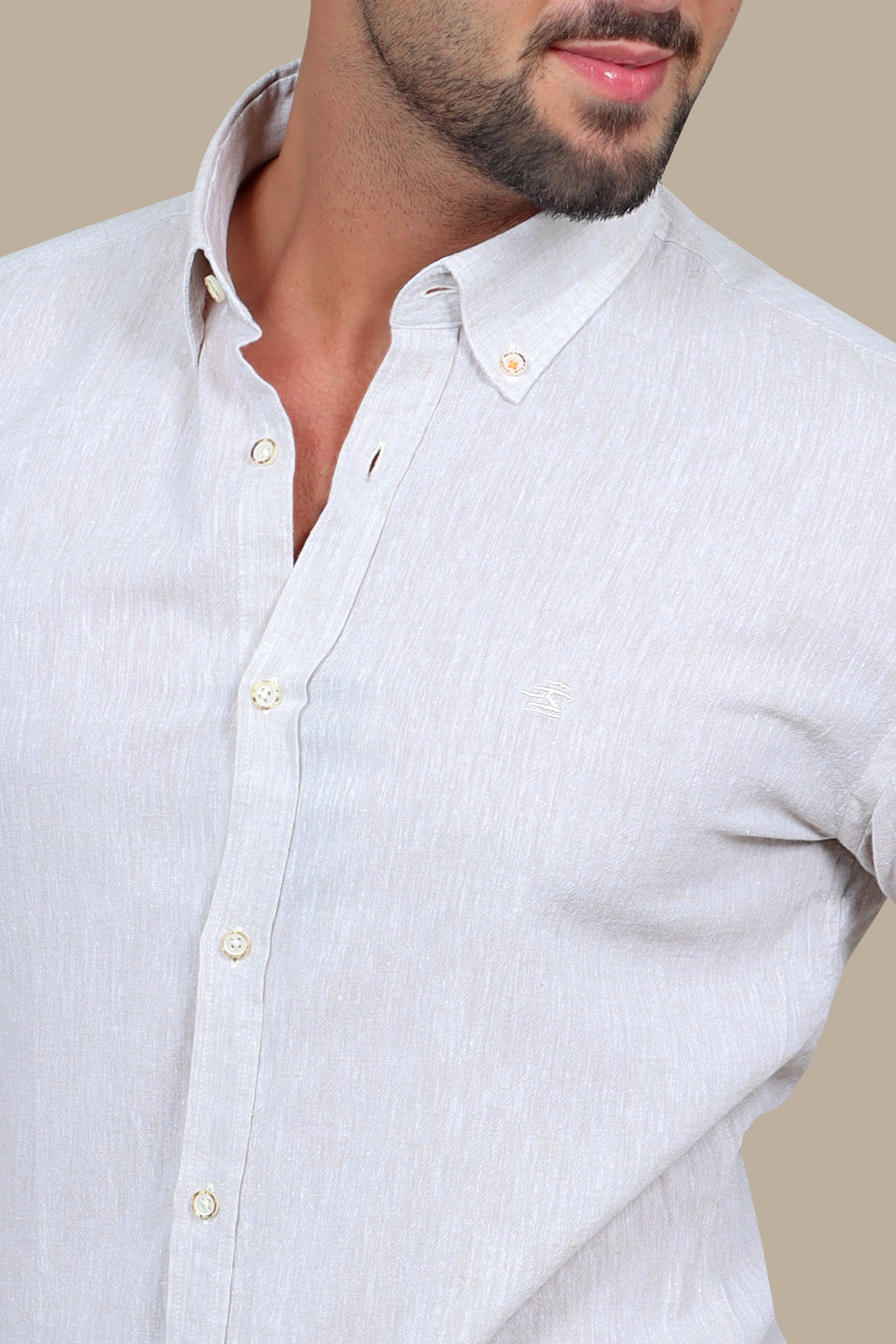 Beige Linen Collar Shirt