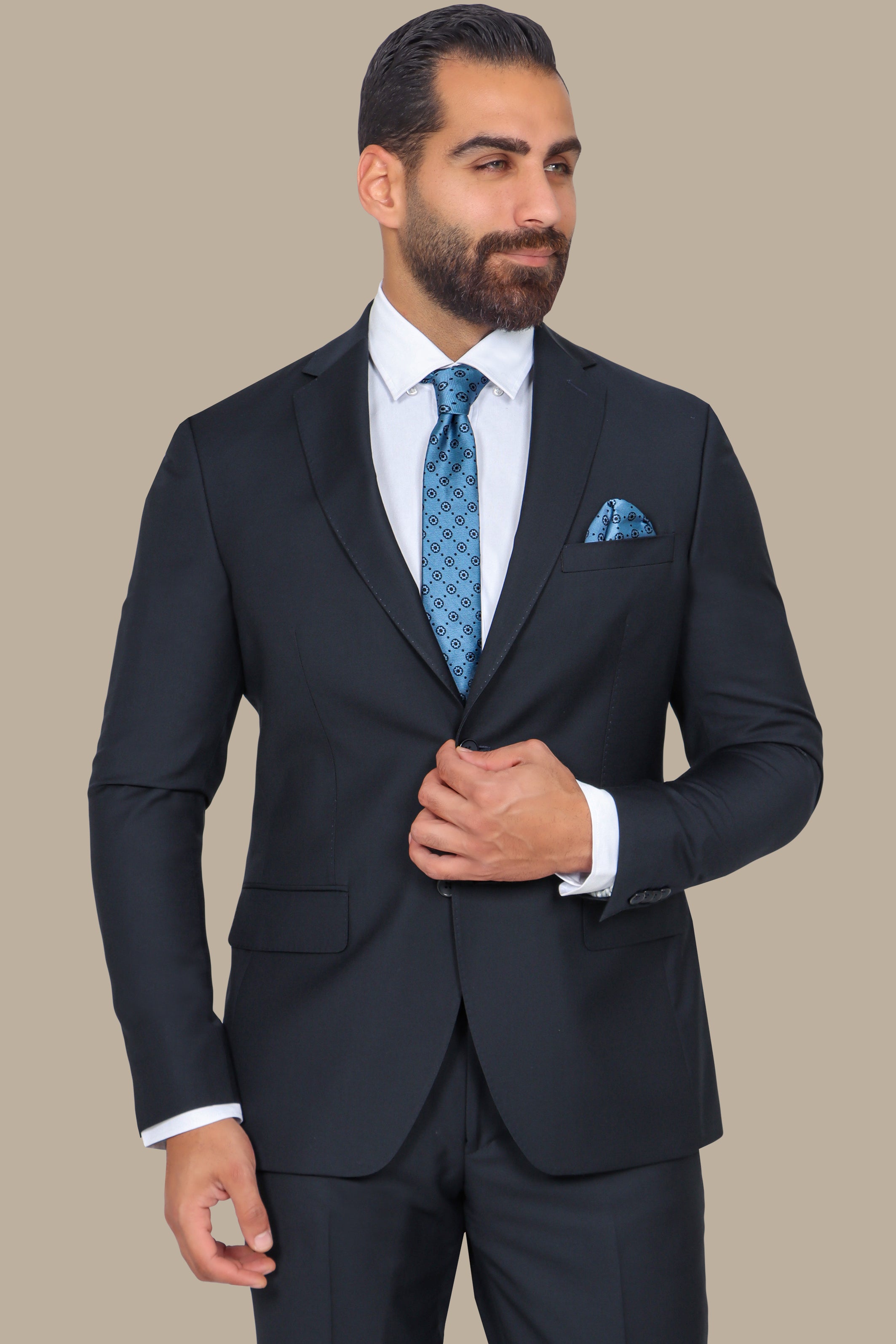 Navy Basic Plain Notch Suit