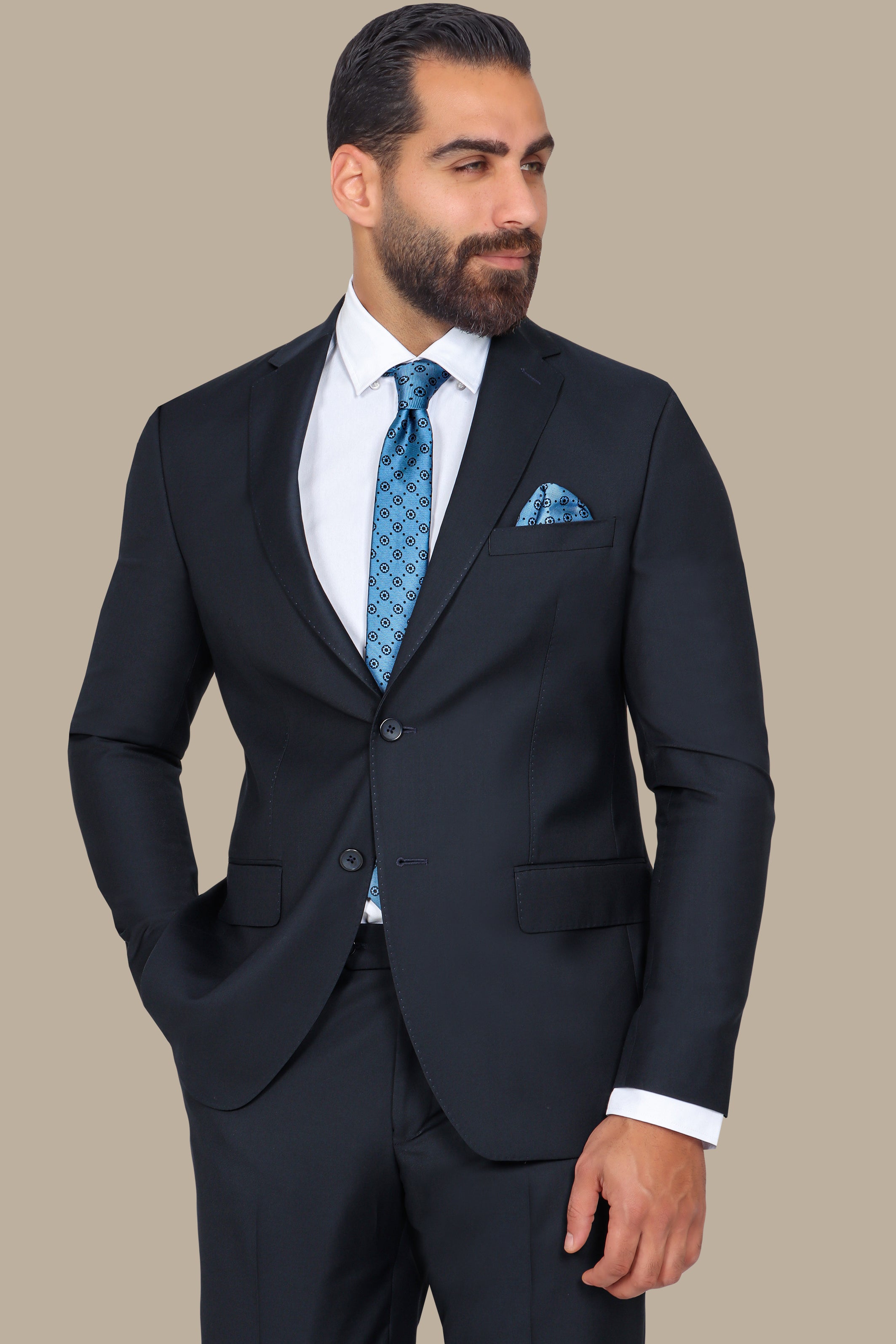 Navy Basic Plain Notch Suit