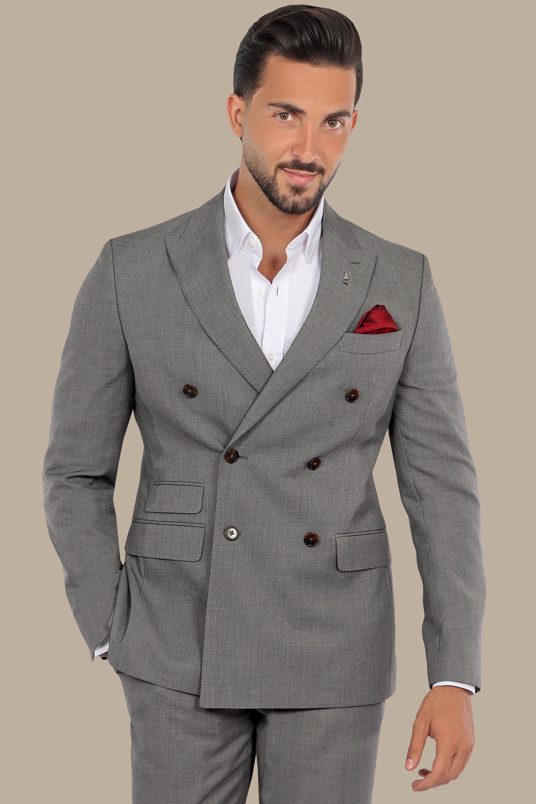 Grey Oxford: Double-Breasted Elegance