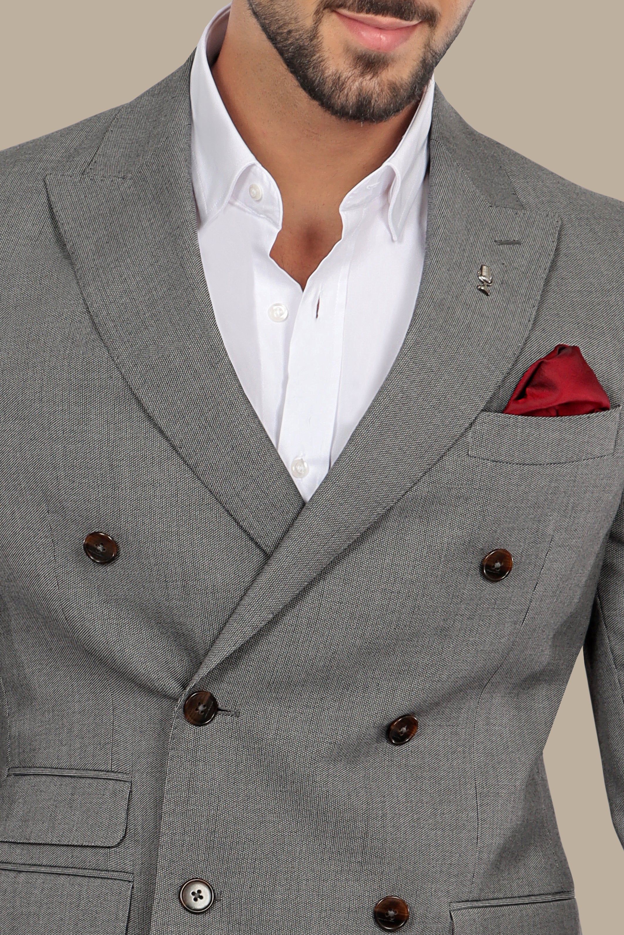 Grey Oxford: Double-Breasted Elegance