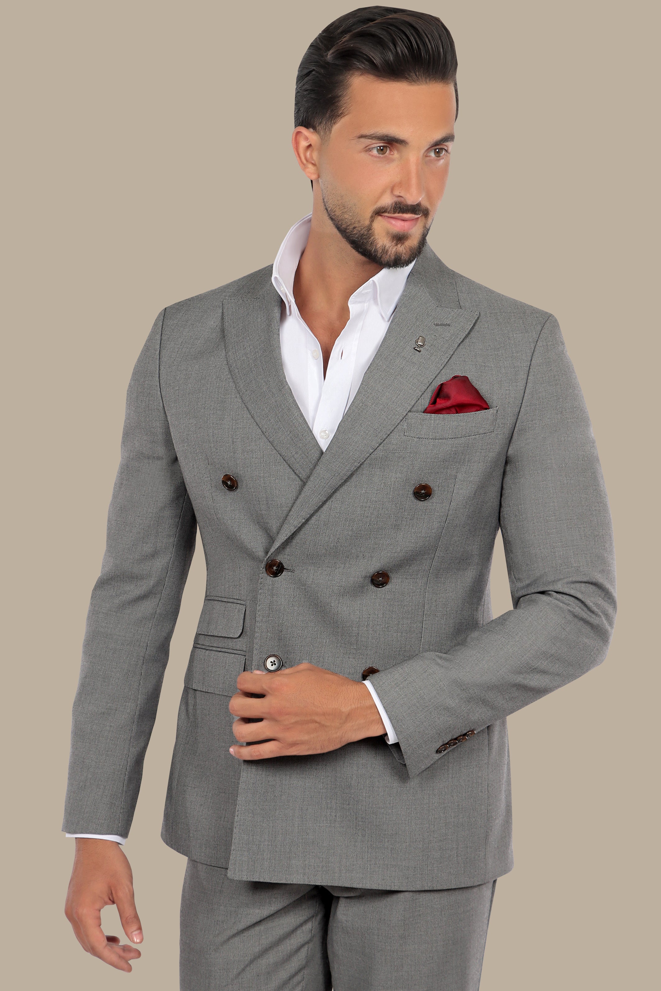 Grey Oxford: Double-Breasted Elegance