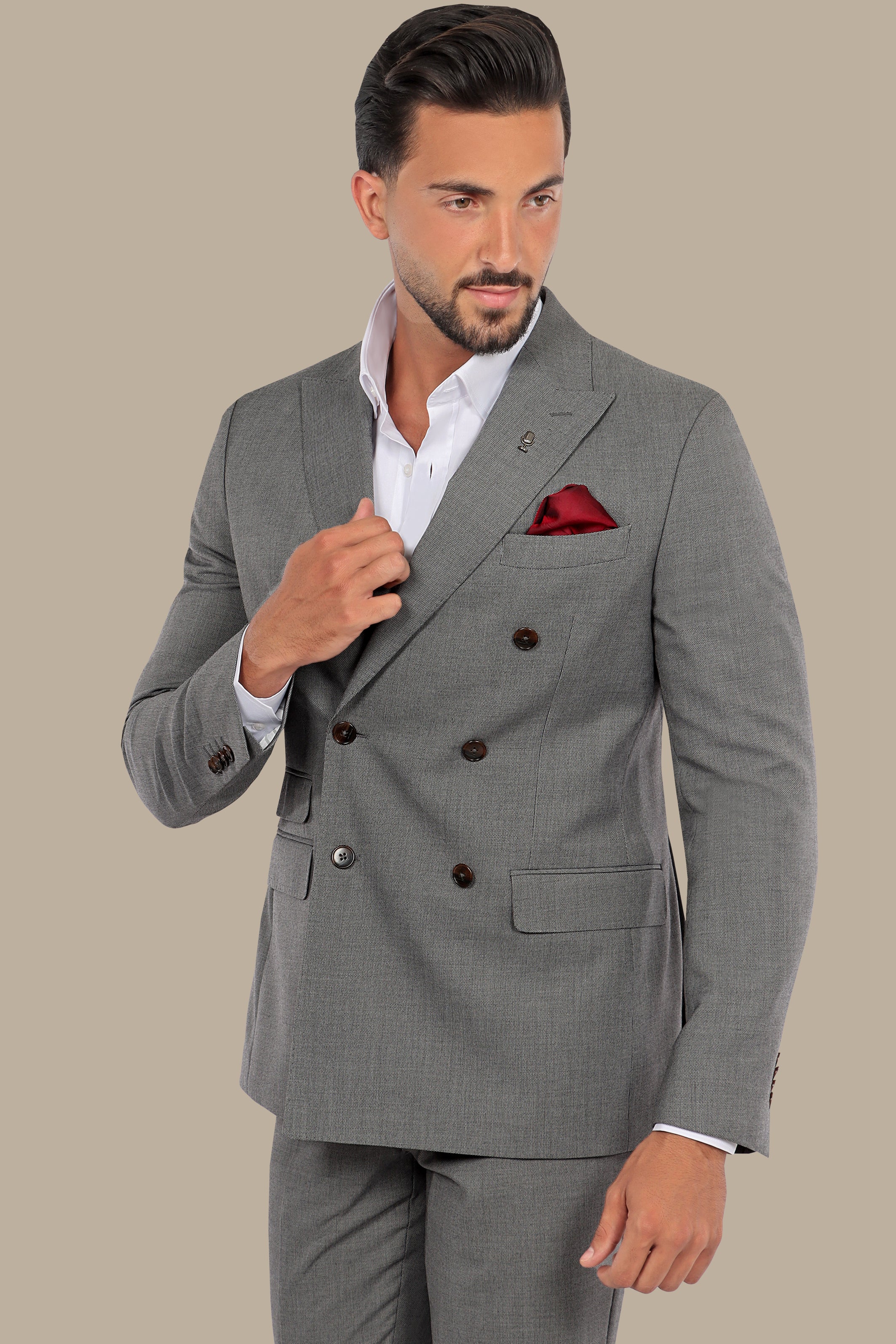 Grey Oxford: Double-Breasted Elegance