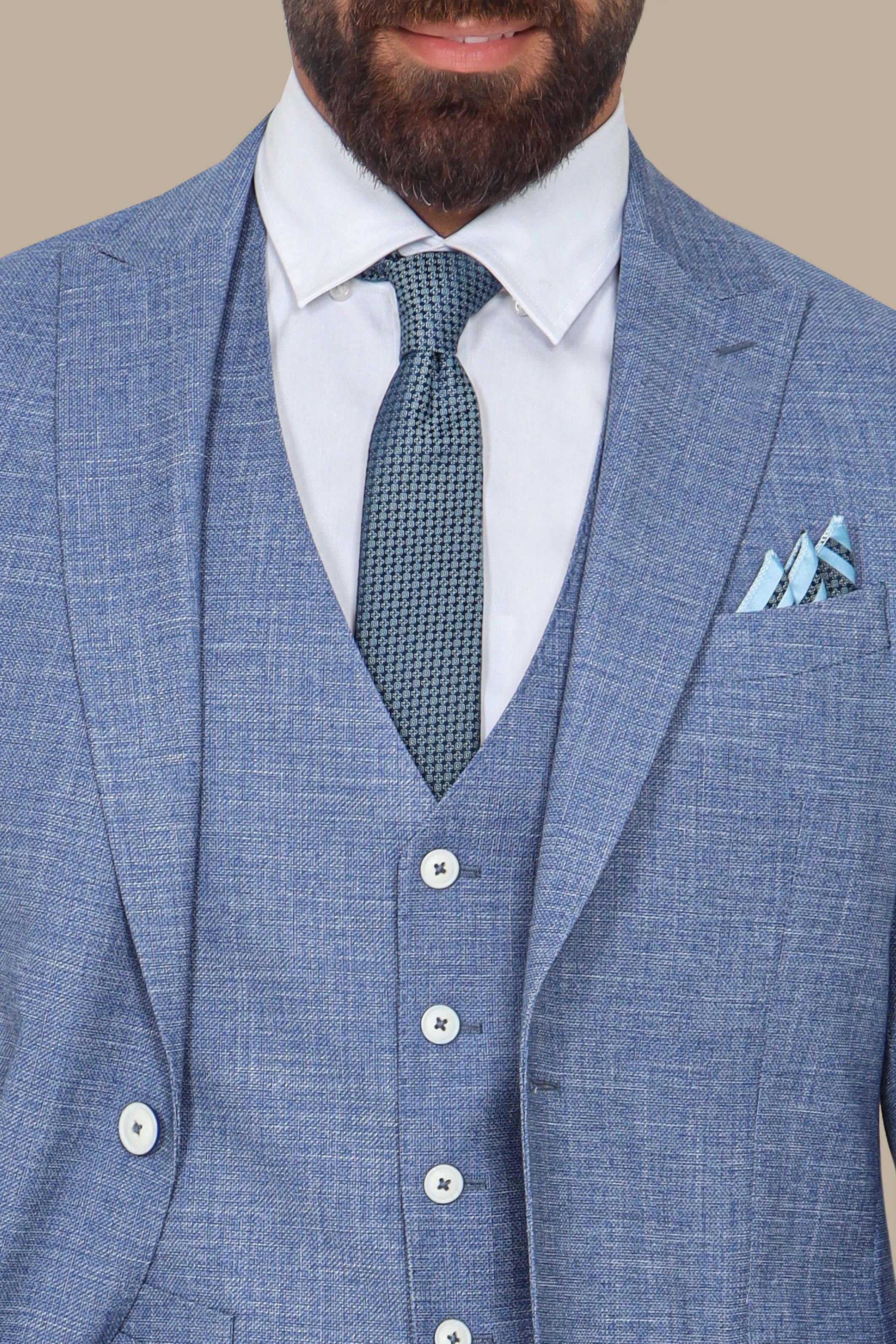 Blue 3-Piece Suit with Fila Fil Peak Lapel