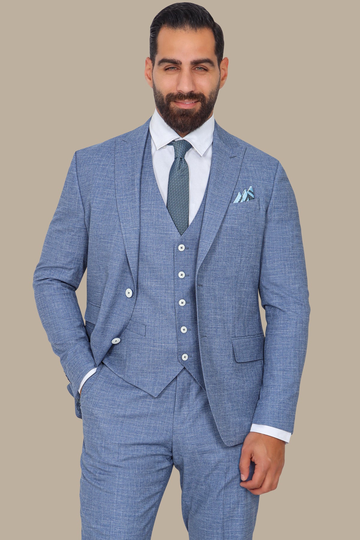 3-Piece Suit with Fil-à-Fil Peak Lapel