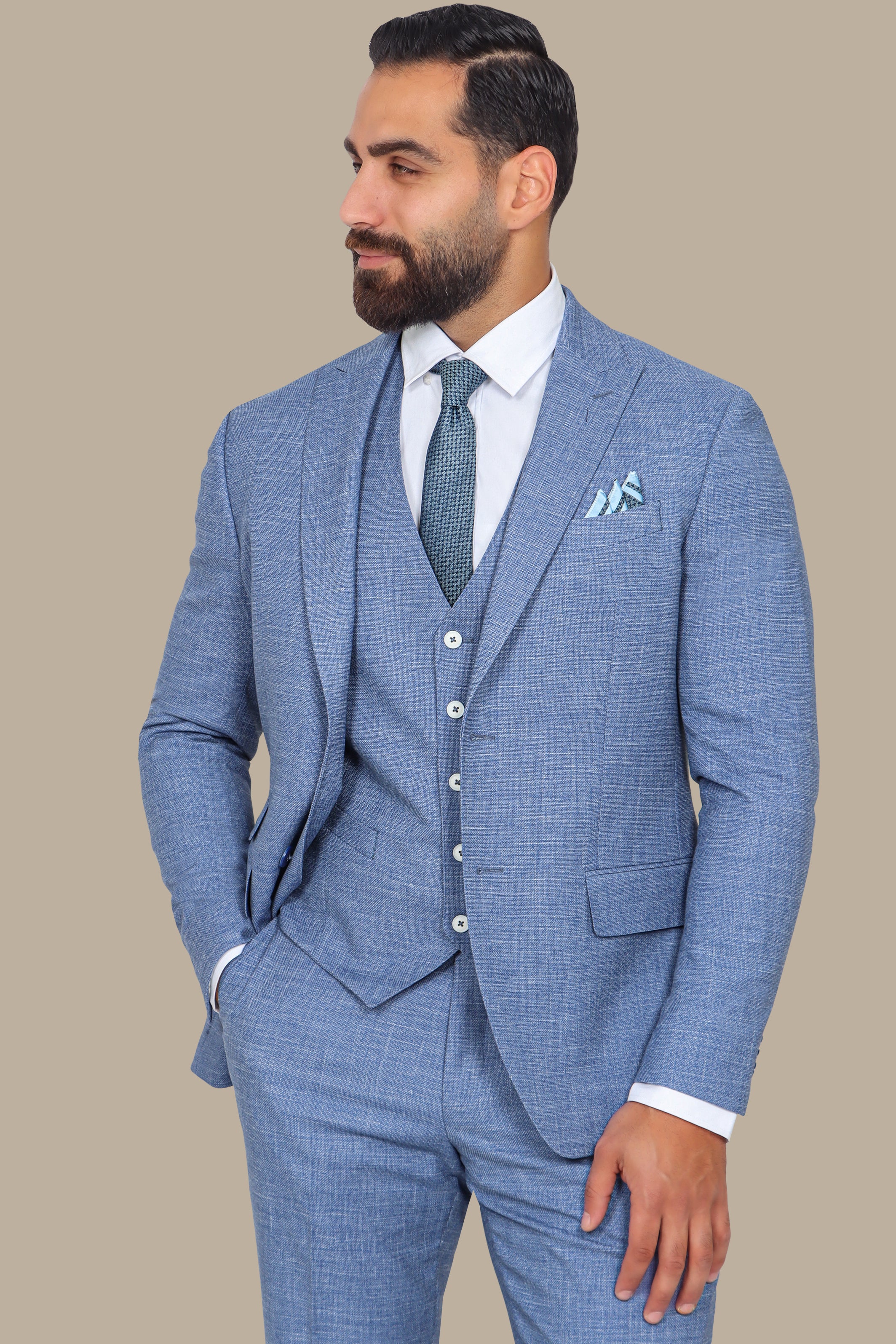 Blue 3-Piece Suit with Fila Fil Peak Lapel